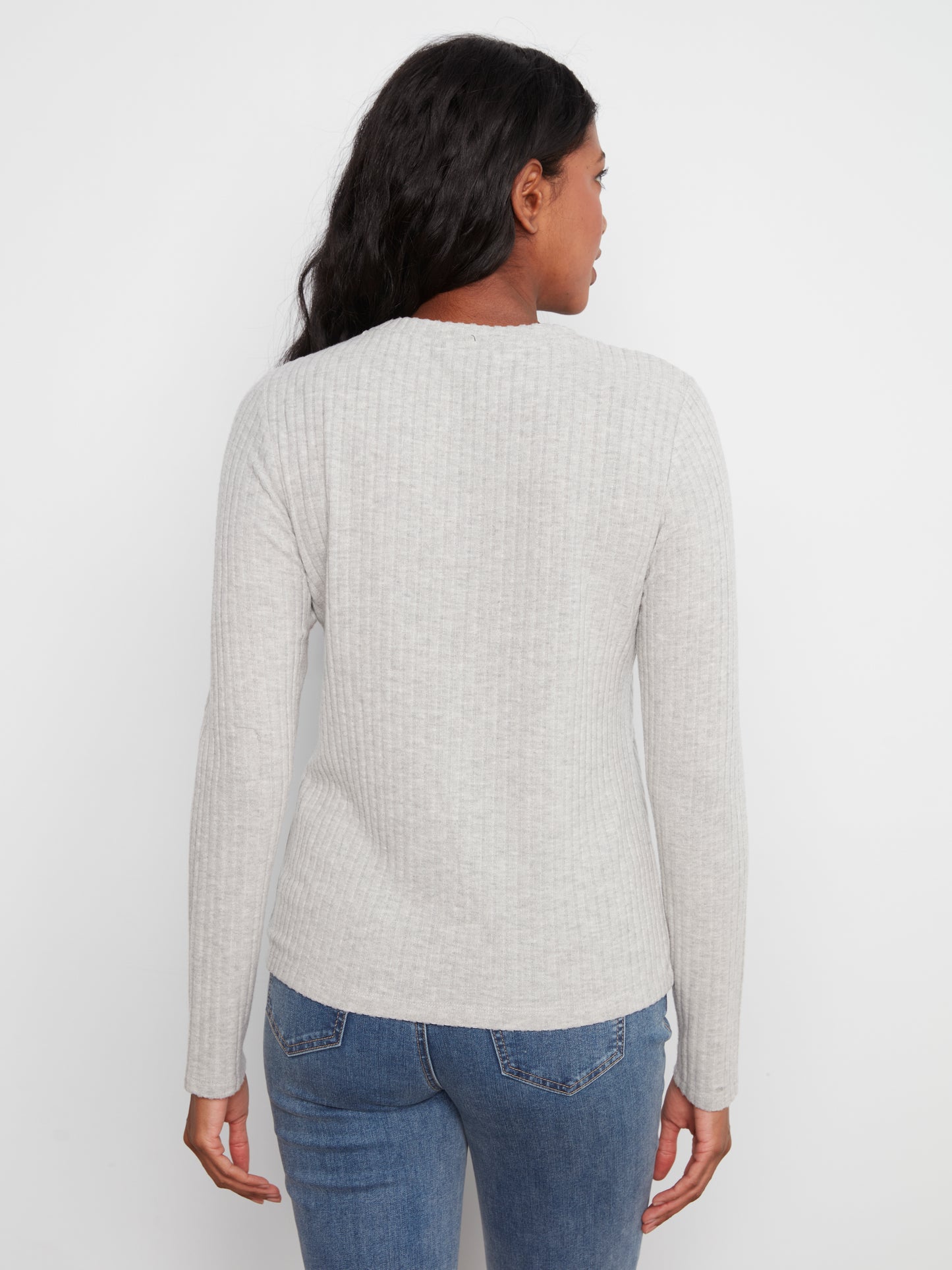 Charlie B Brushed Rib L/S Crew Neck Top Grey C1467PK-700C-008