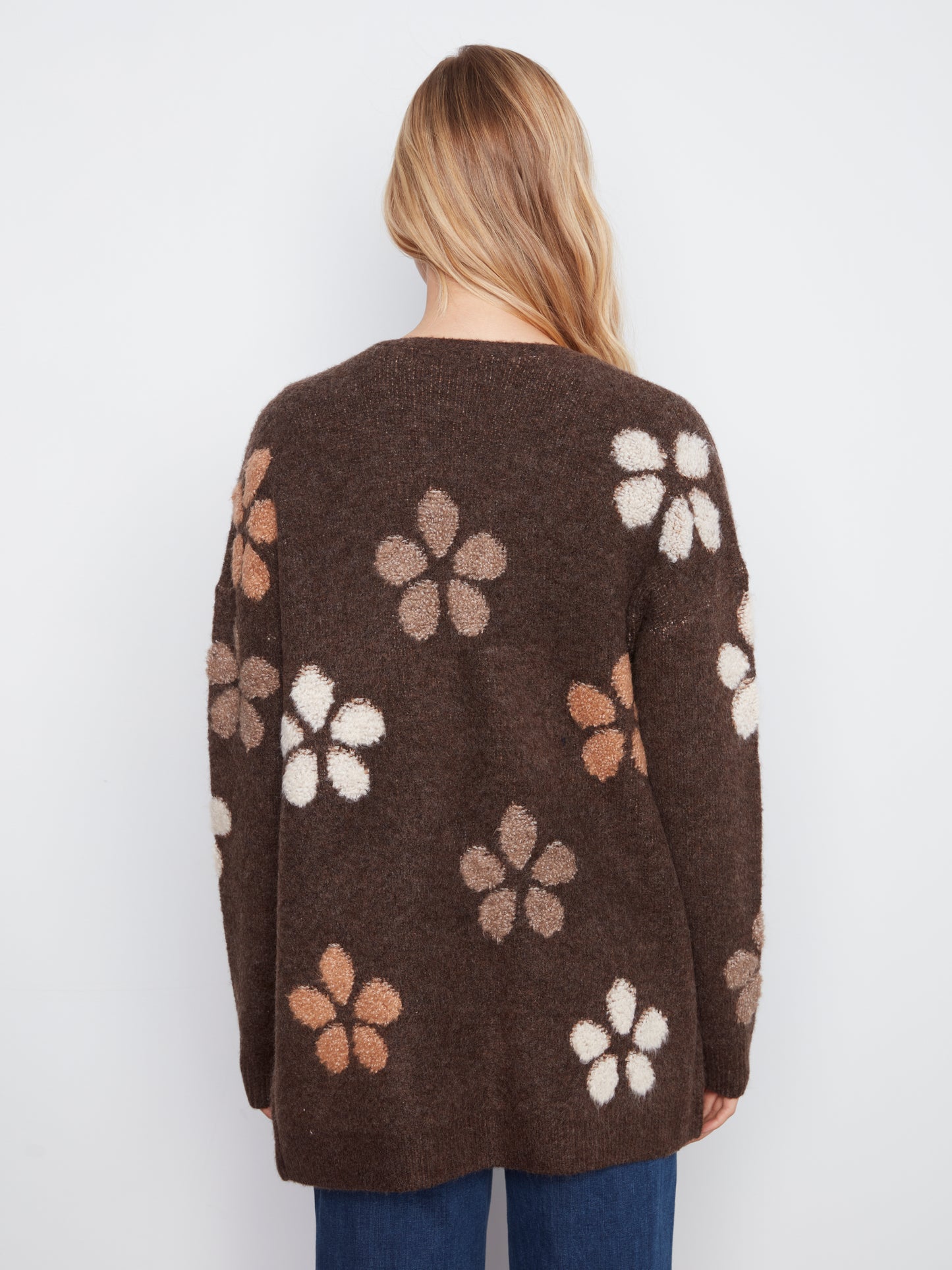 Charlie B Flower Boucle Long Sleeve Cardigan H. Cocoa C2029-694C-P259