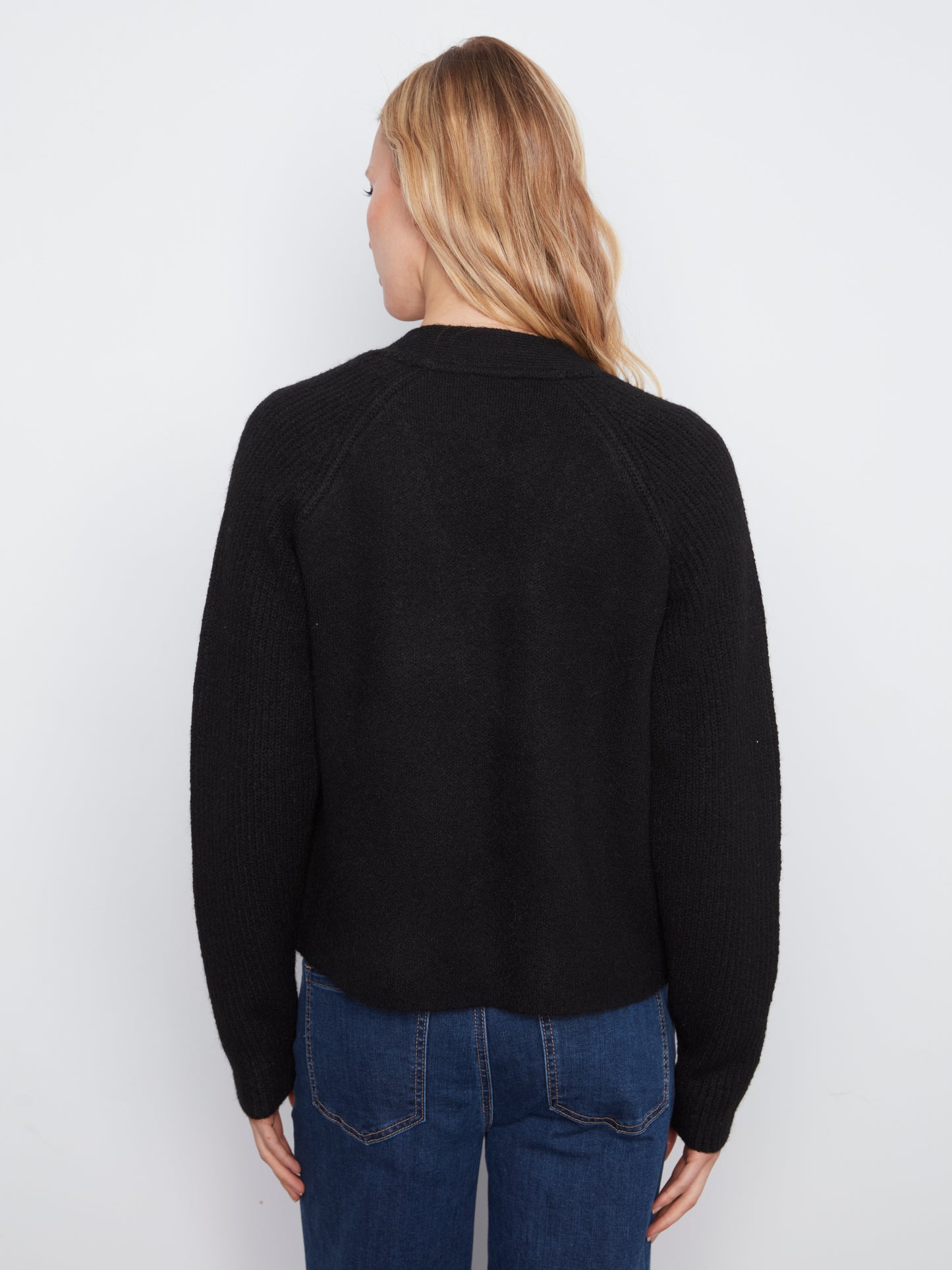 Charlie B Long Sleeve Front Flap Cardigan with Patch Pockets Black C2037-704C-001