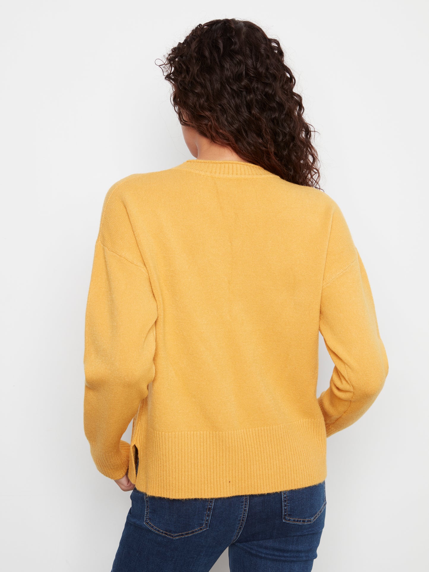 Charlie B Crew Neck Dropped Shoulder Cropped Sweater w/ Pocket Amber C2052-736A-224