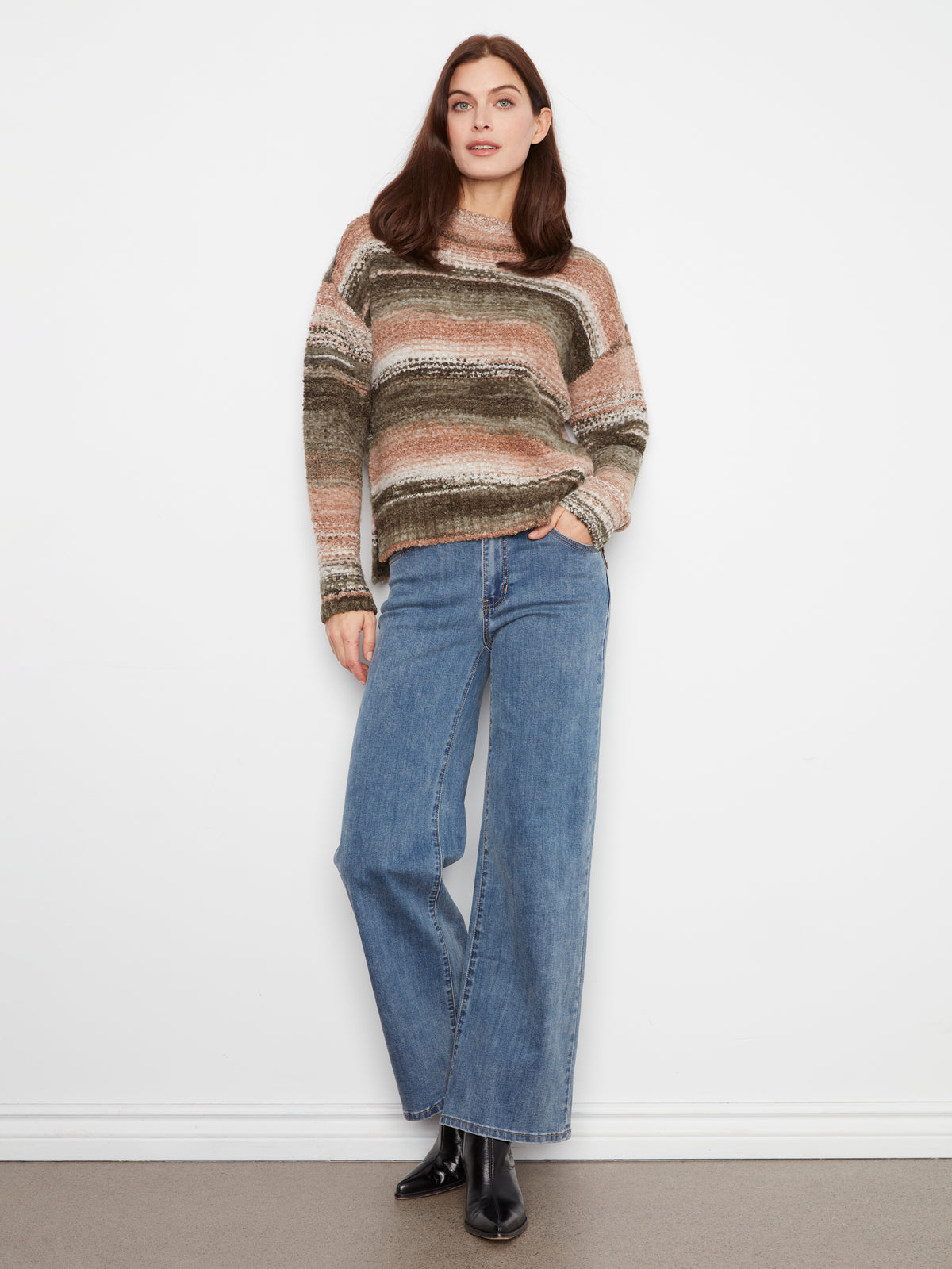 Charlie B Long Sleeve Drop Shoulder Mock Neck High-Low Sweater Forest C2067-747C-P403