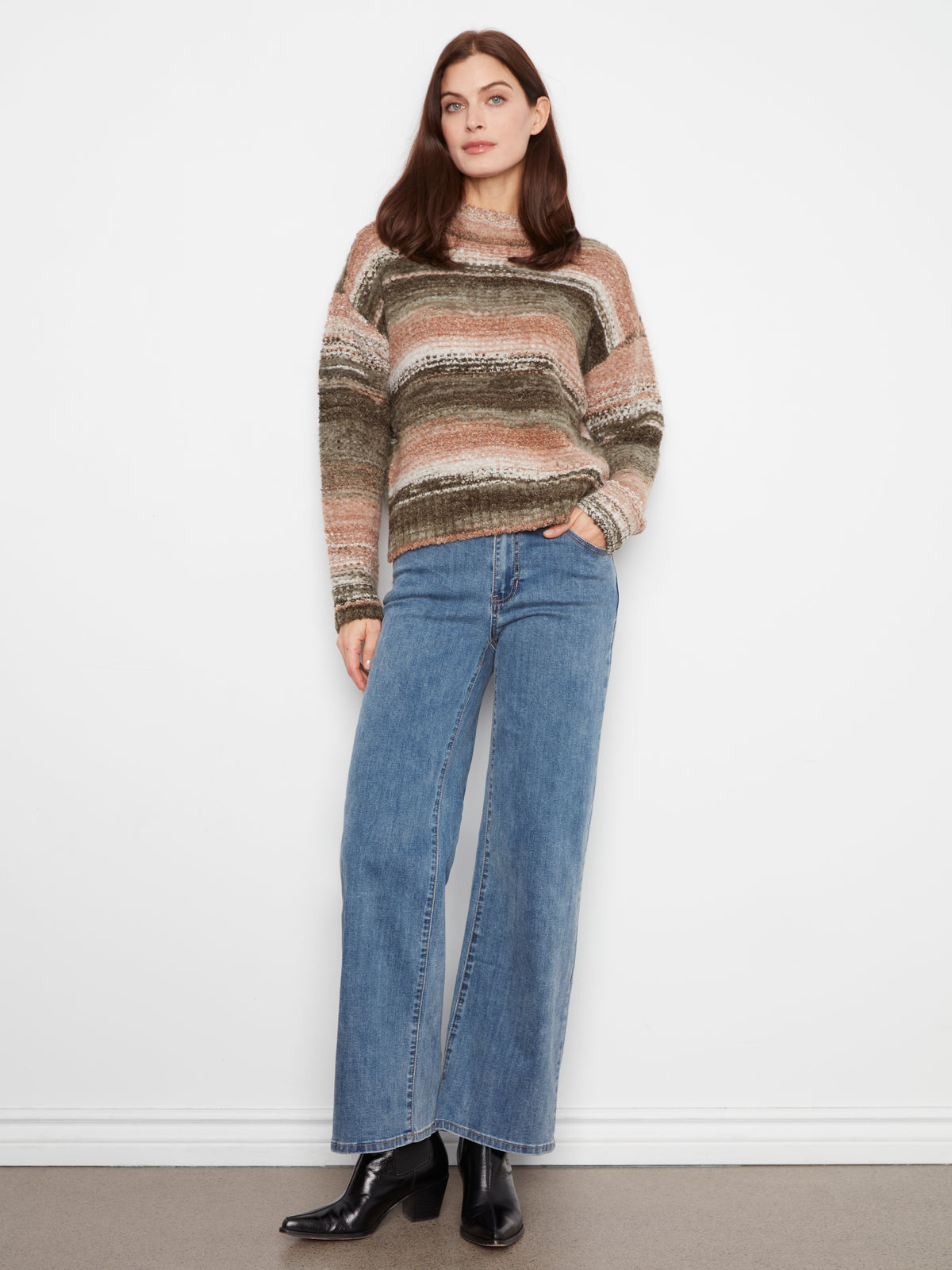 Charlie B Long Sleeve Drop Shoulder Mock Neck High-Low Sweater Forest C2067-747C-P403