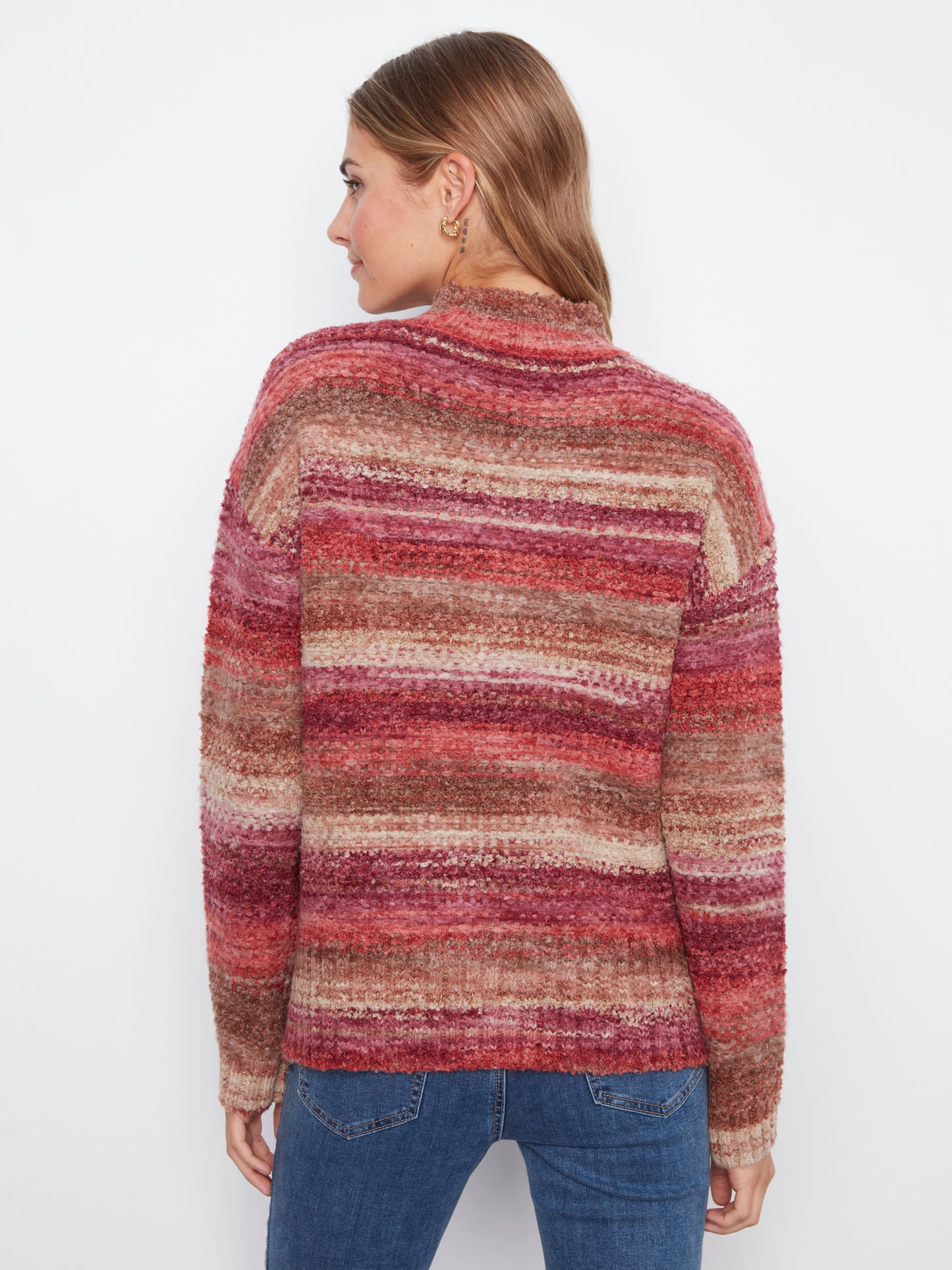 Charlie B Long Sleeve Drop Shoulder Mock Neck High-Low Sweater Mulberry C2067-747C-P674
