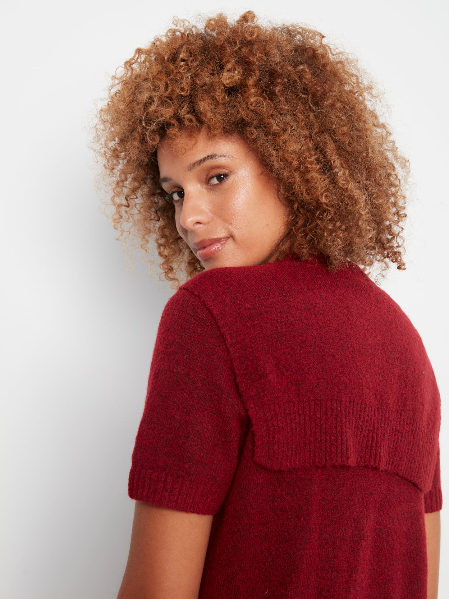 Charlie B Short Sleeve Crew Neck Sweater w/Combined Sleeves Detail Equestrian C2069-690C-307