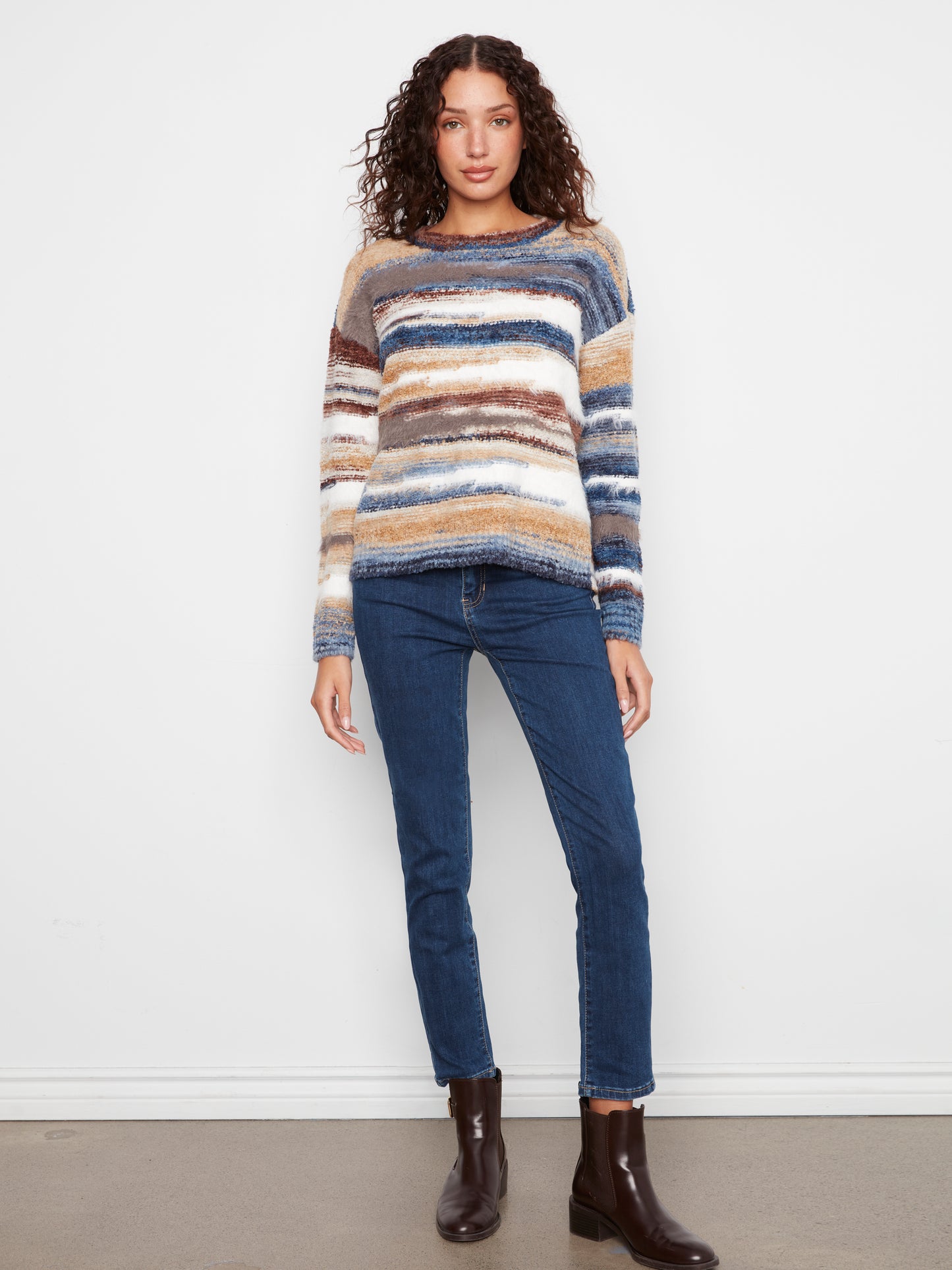 Charlie B Space Dye Hairy Knit Long Sleeve Crew Neck Drop Sleeve Sweater Moon C2070-748C-P685