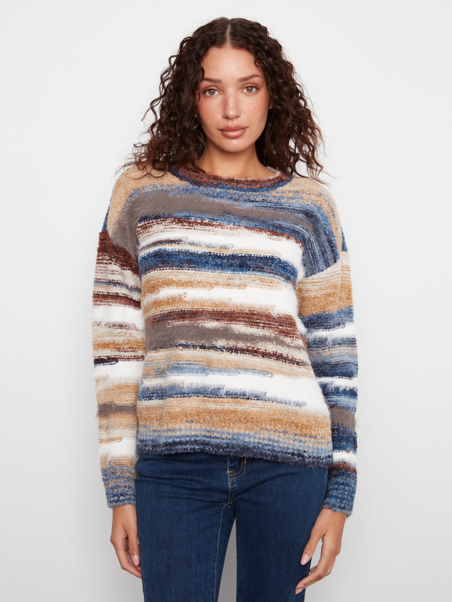 Charlie B Space Dye Hairy Knit Long Sleeve Crew Neck Drop Sleeve Sweater Moon C2070-748C-P685
