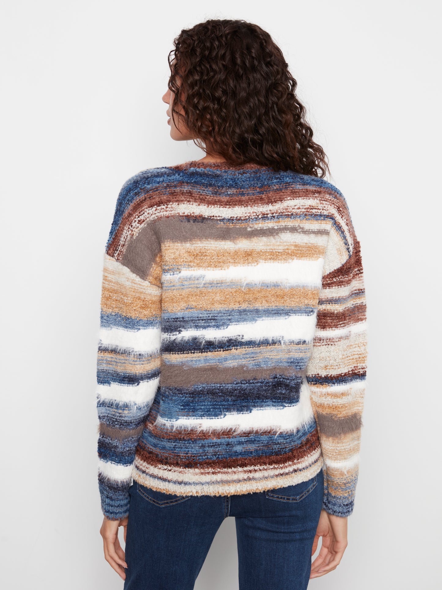Charlie B Space Dye Hairy Knit Long Sleeve Crew Neck Drop Sleeve Sweater Moon C2070-748C-P685
