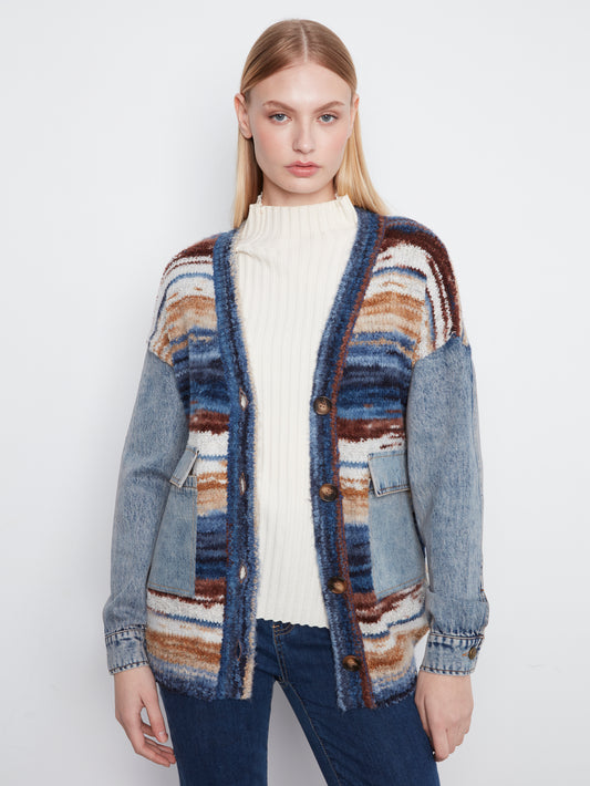 Charlie B Space Dye Yarn Cardigan w/Denim Combo Lake Tahoe C2161-805C-P859