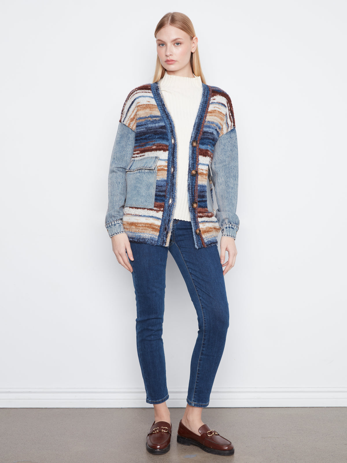 Charlie B Space Dye Yarn Cardigan w/Denim Combo Lake Tahoe C2161-805C-P859
