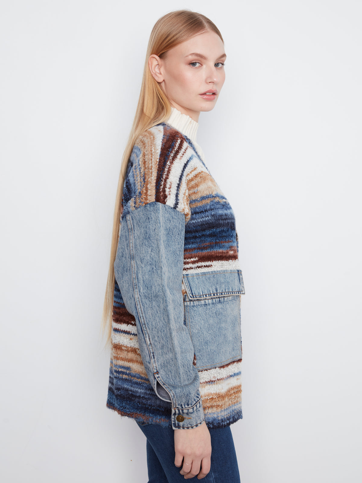 Charlie B Space Dye Yarn Cardigan w/Denim Combo Lake Tahoe C2161-805C-P859