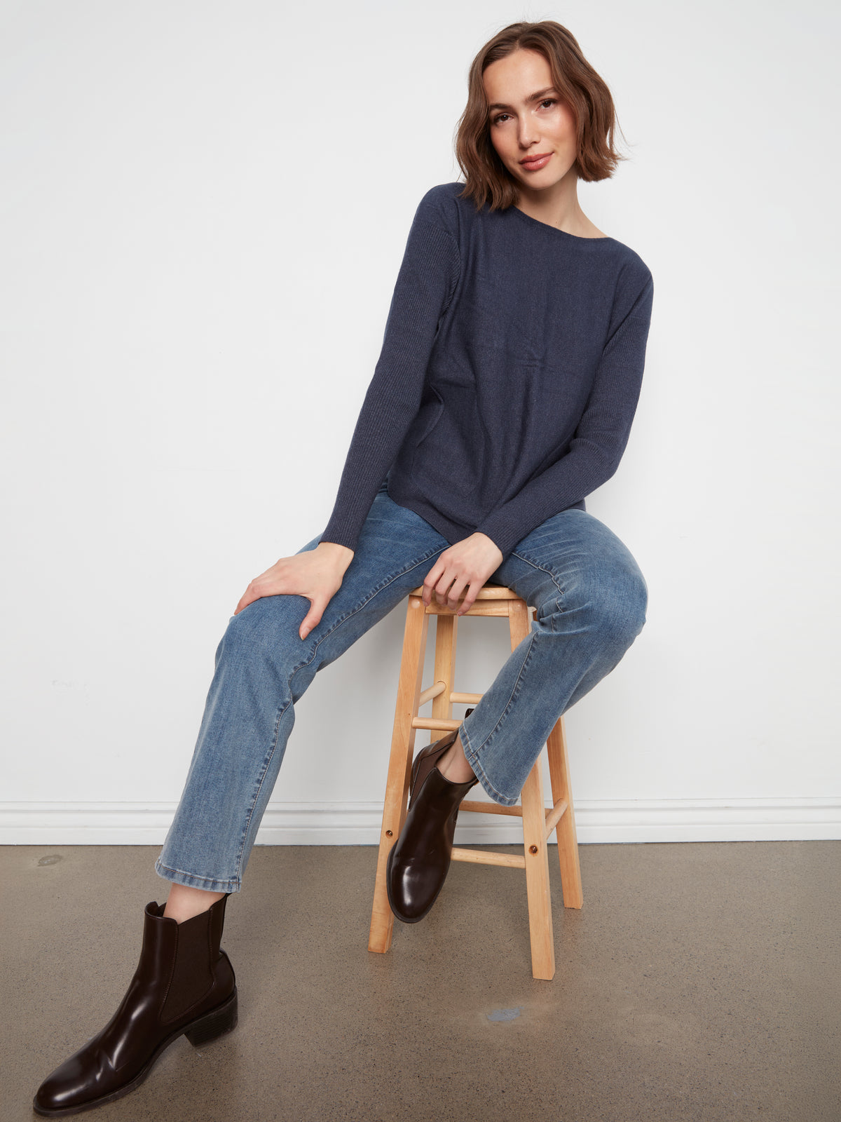 Charlie B Knit Sweater w/Back Lace-Up Detail Heather Denim C2170ZR-464A-011
