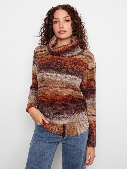 Charlie B Cowl Neck Round Hem Cable Knit Sweater Raisin C2316R-752C-P382
