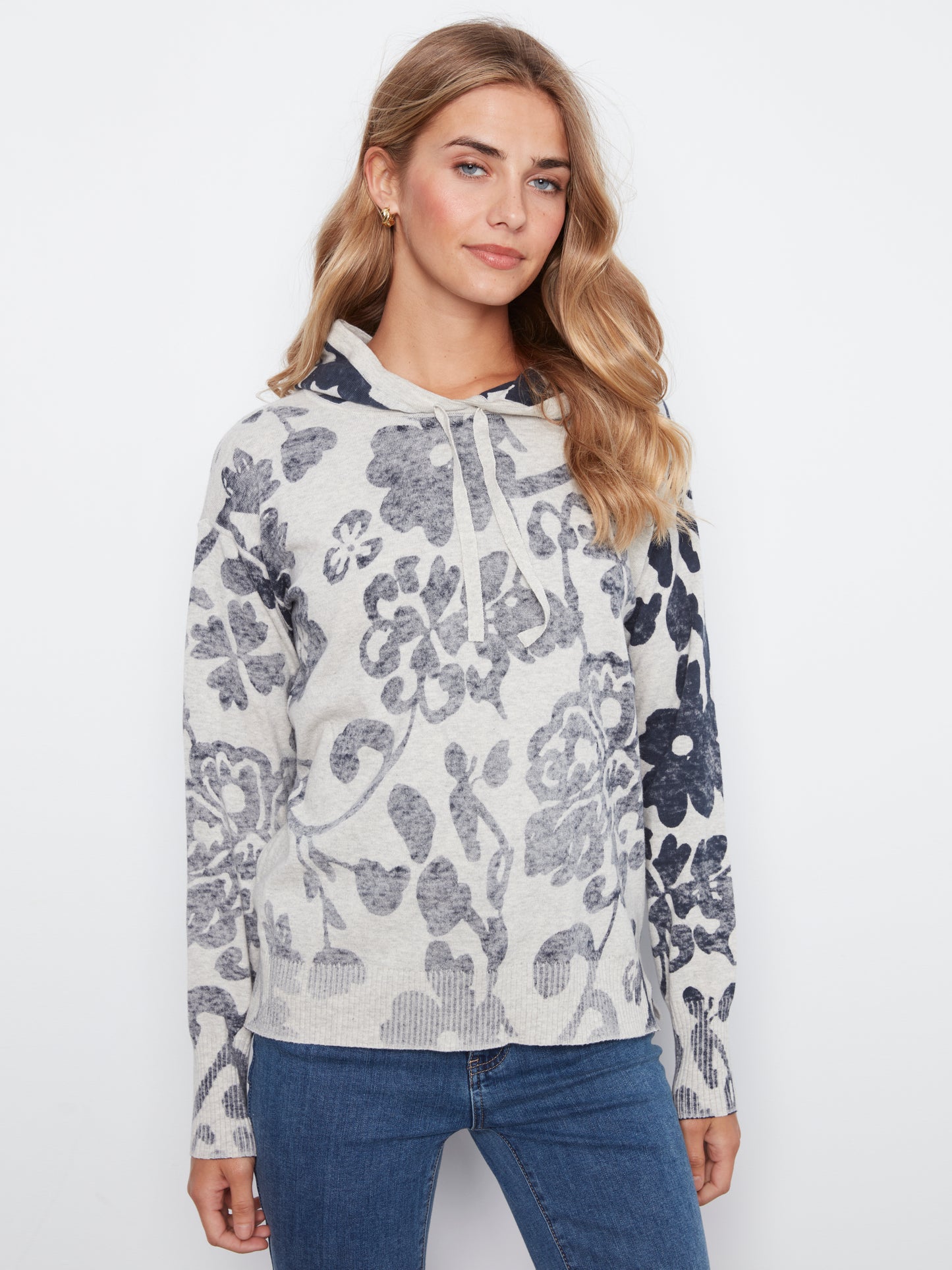 Charlie B Long Sleeve Printed Hoody Popover Sweater Lovely C2616RPR-261B-P274