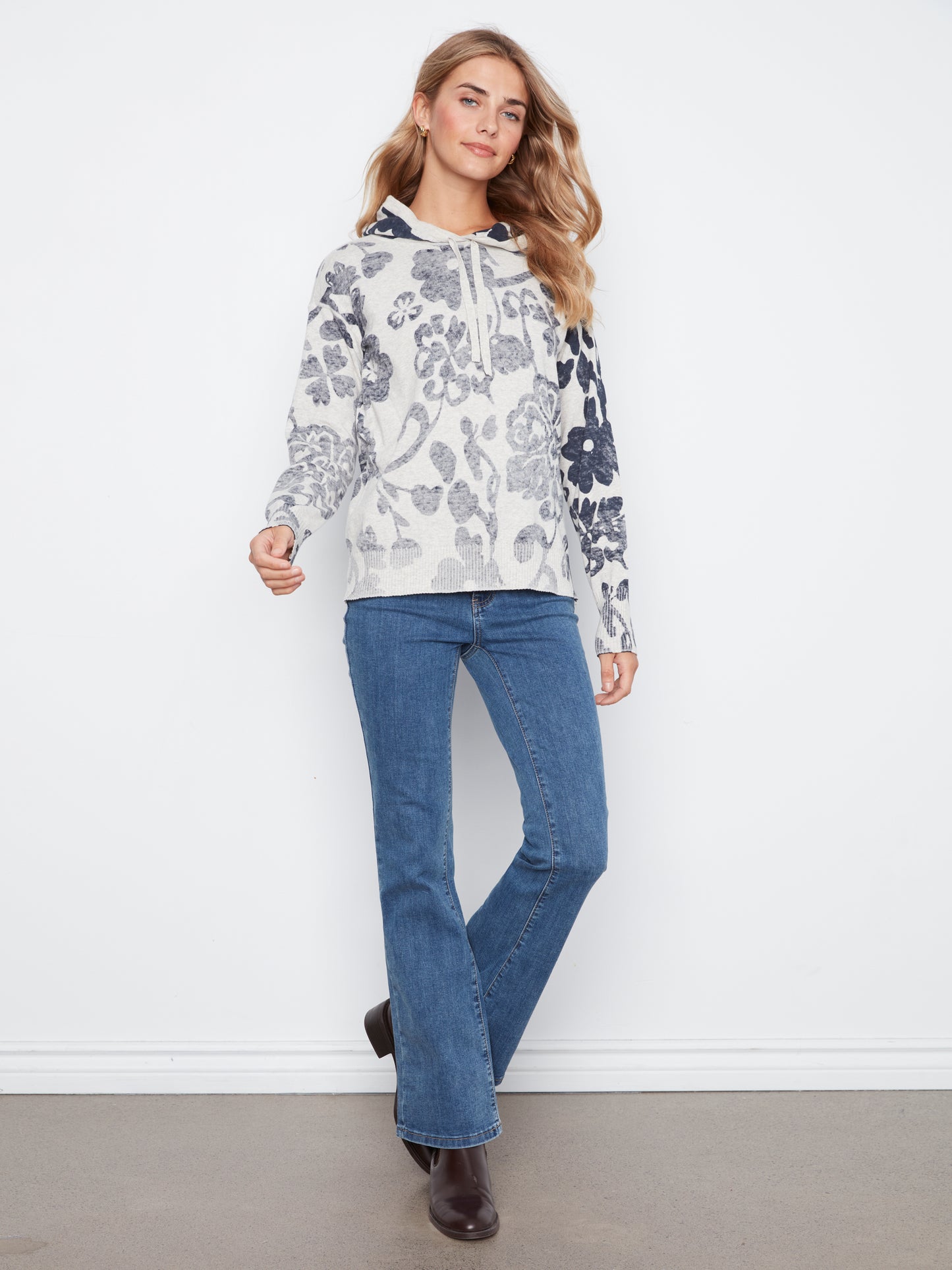 Charlie B Long Sleeve Printed Hoody Popover Sweater Lovely C2616RPR-261B-P274
