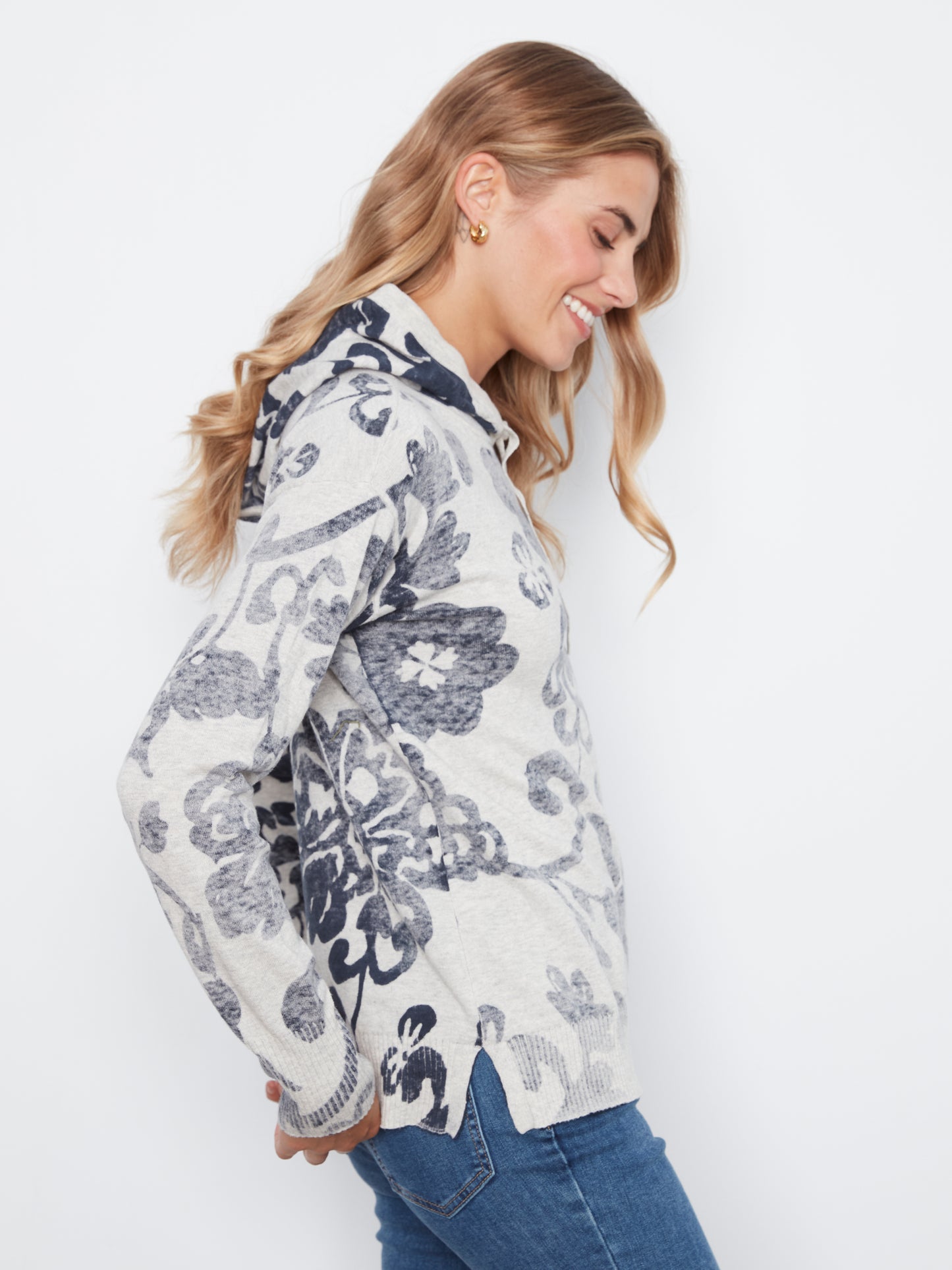 Charlie B Long Sleeve Printed Hoody Popover Sweater Lovely C2616RPR-261B-P274