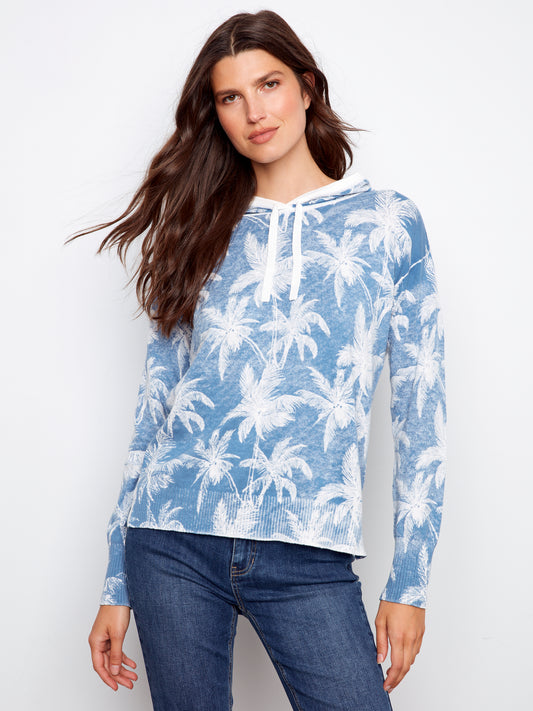 Charlie B Reverse Print Long Sleeve Hoodie Sweater Tropic C2616RR-261B-P039