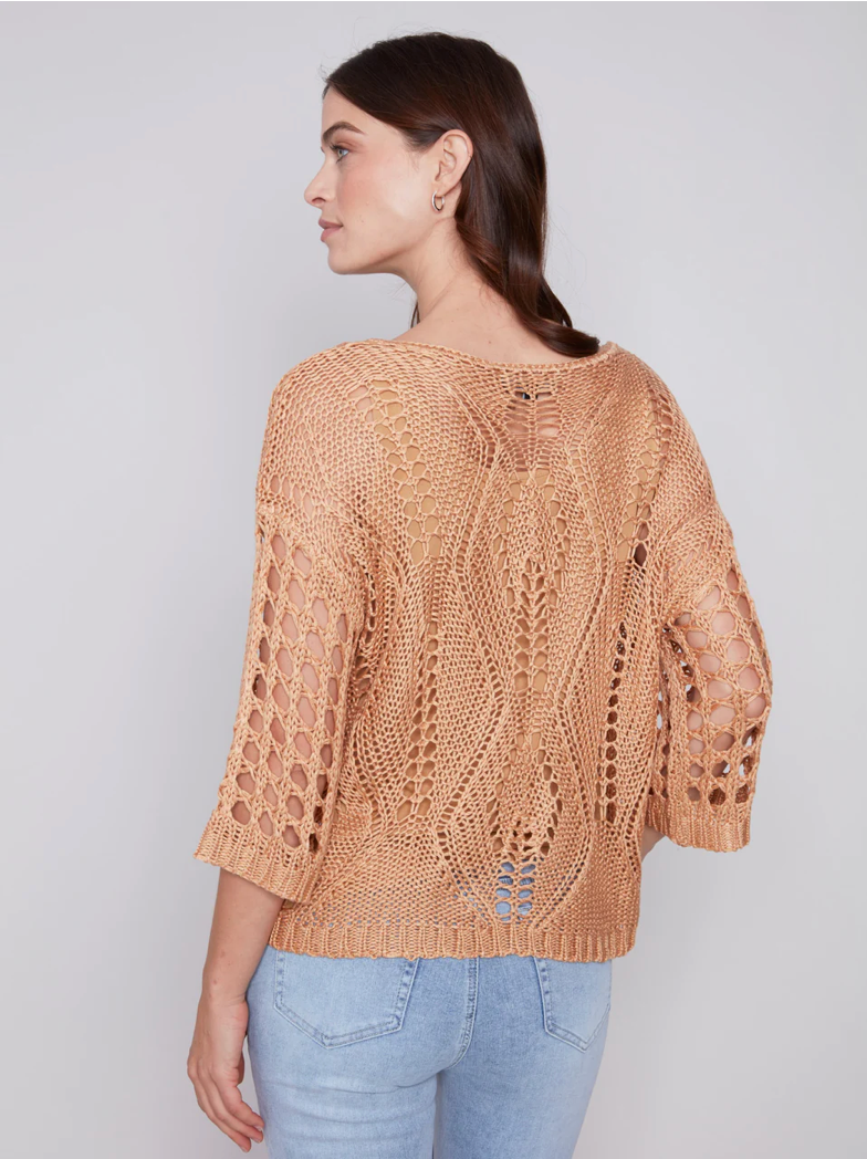 Charlie B Crochet Dolman Boatneck Sweater w/Fancy Stitch Corn C2622-797B-561