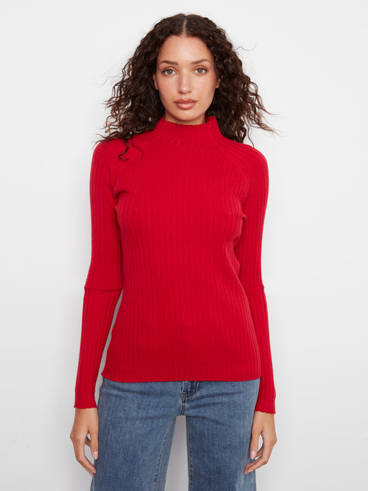 Charlie B Basic Ribbed Knit Mock Neck Long Sleeve Sweater Equestrian C2754RP-077C-307
