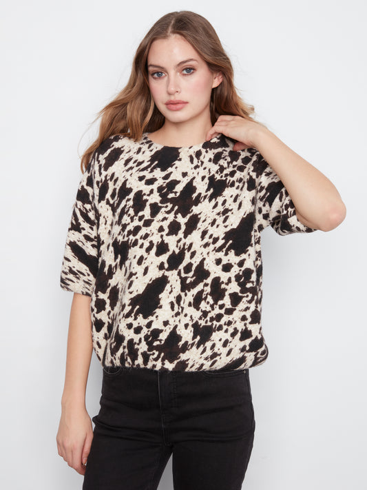 Charlie B Elbow Sleeve Balloon Shape Printed Sweater Spots C2858RP-717C-P929