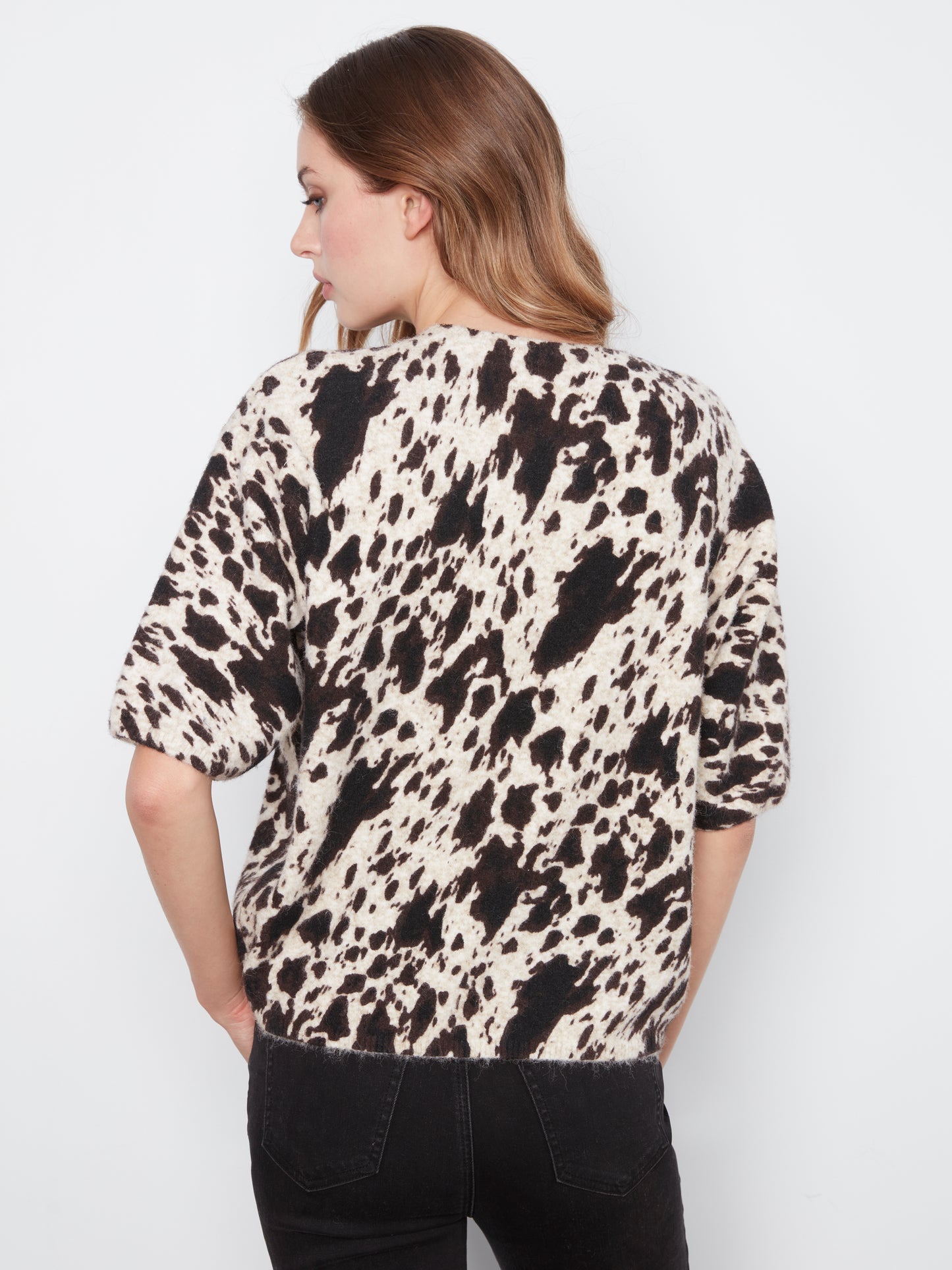 Charlie B Elbow Sleeve Balloon Shape Printed Sweater Spots C2858RP-717C-P929