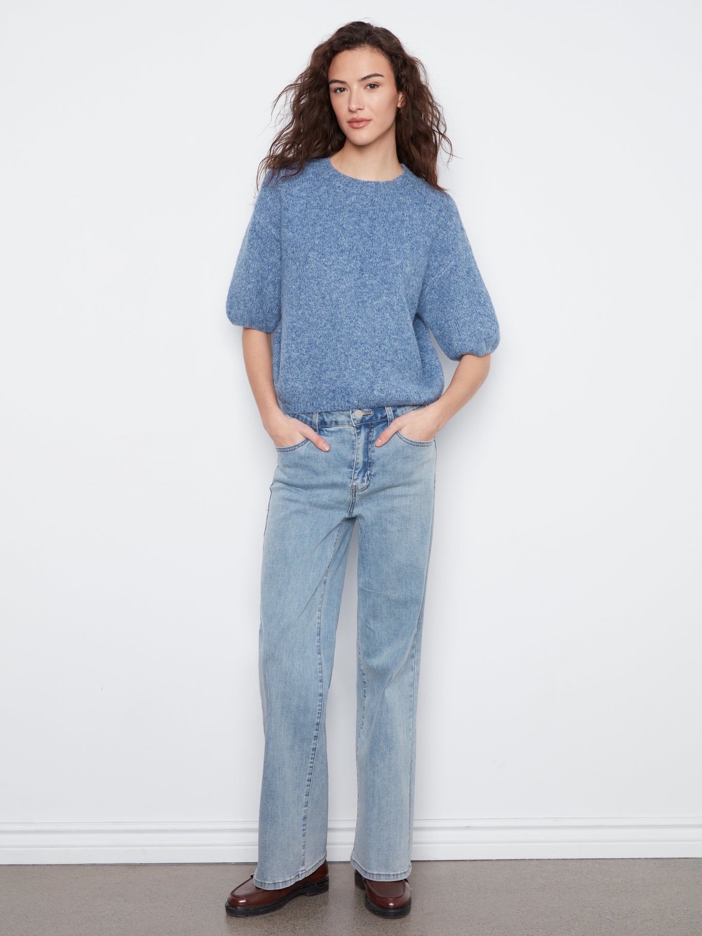 Charlie B Elbow Sleeve Balloon Shape Sweater Heather Denim C2858R-635C-011