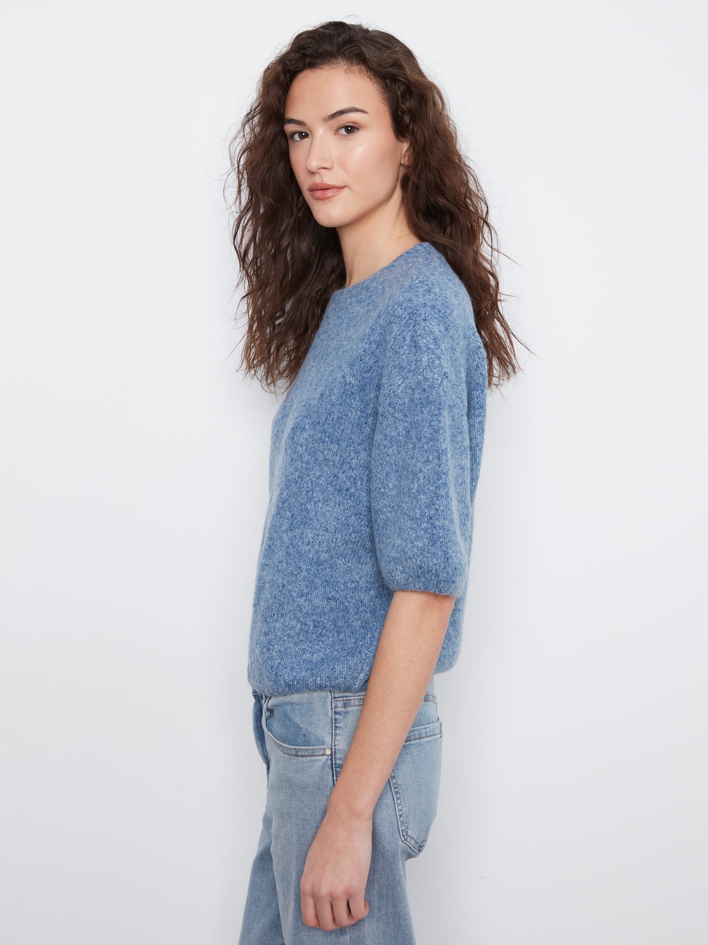 Charlie B Elbow Sleeve Balloon Shape Sweater Heather Denim C2858R-635C-011