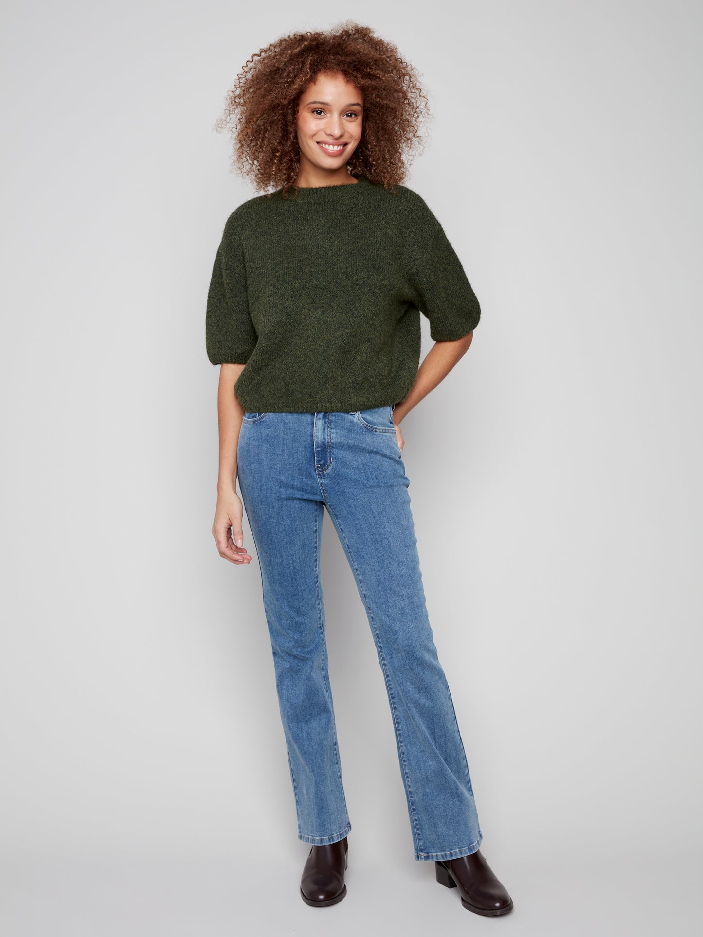 Charlie B Elbow Sleeve Balloon Shape Sweater Spruce C2858-340C-531