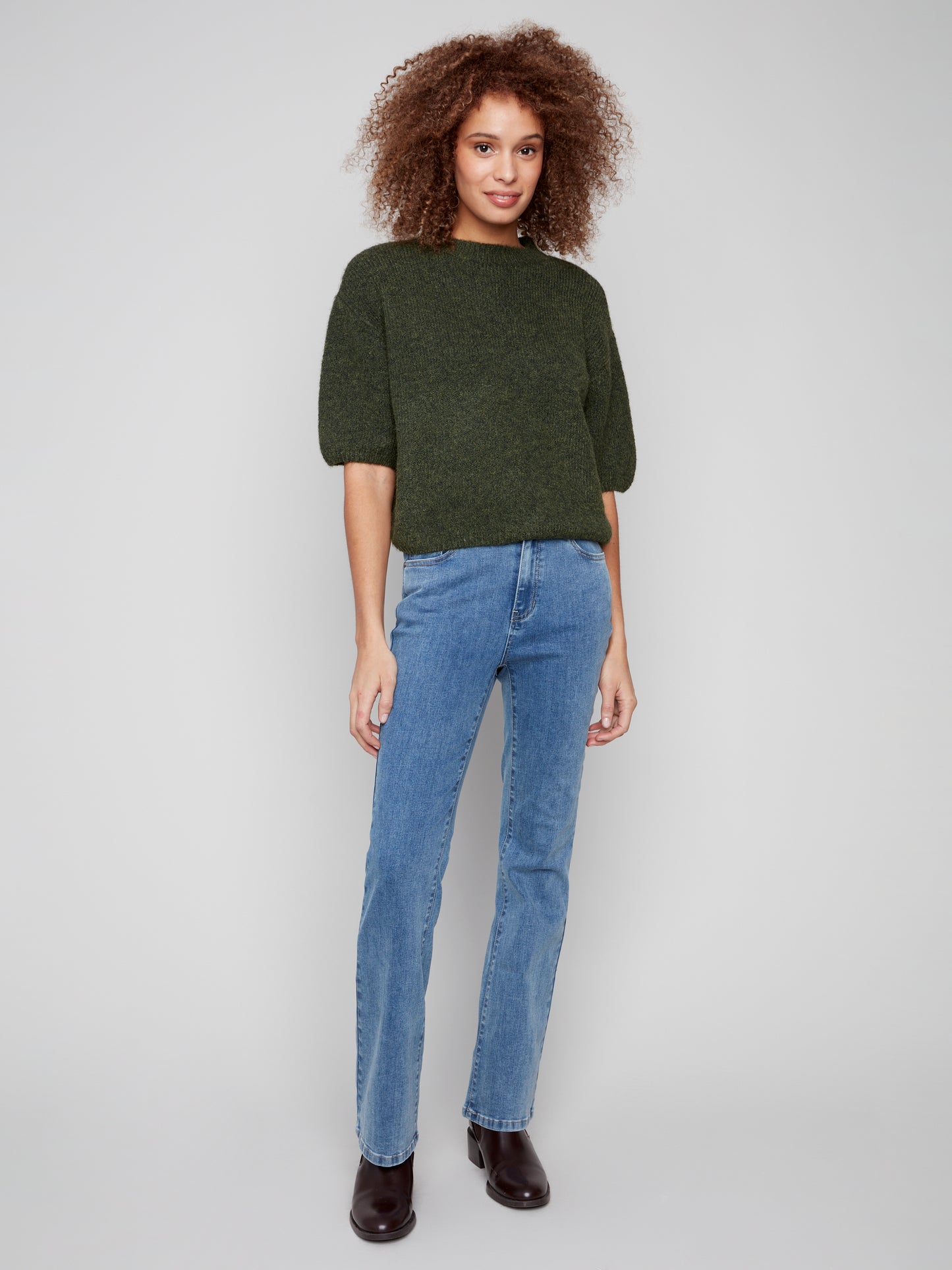 Charlie B Elbow Sleeve Balloon Shape Sweater Spruce C2858-340C-531