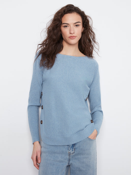 Charlie B L/S Drop Shoulder Boat Neck Sweater w/Side Buttons Detail H. Storm C2871R-464A-095