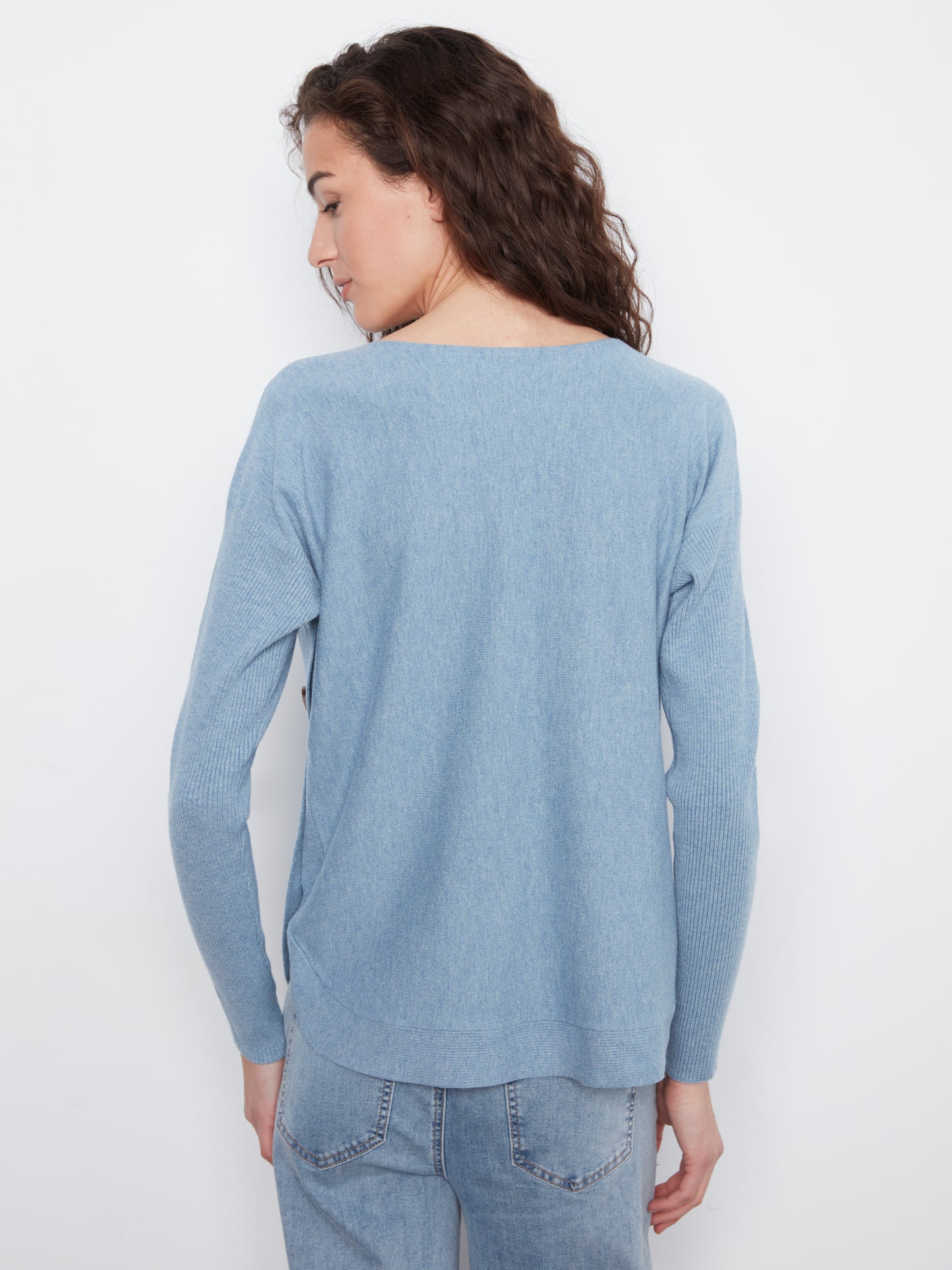 Charlie B L/S Drop Shoulder Boat Neck Sweater w/Side Buttons Detail H. Storm C2871R-464A-095