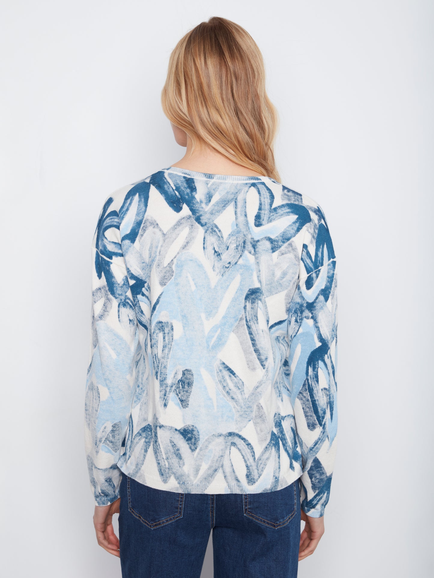 Charlie B L/S Drop Shoulder V-Neck Reversible Printed Sweater Splatter C2907P-626B-P466