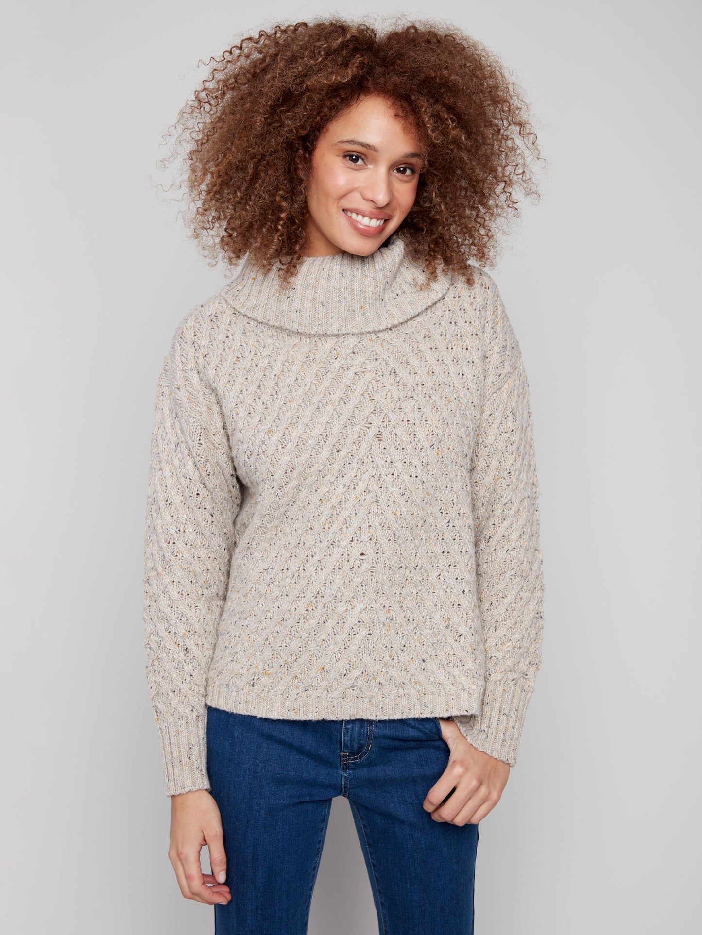Charlie B Diagonal Cable Sweater H. Oat C2914-969B-905