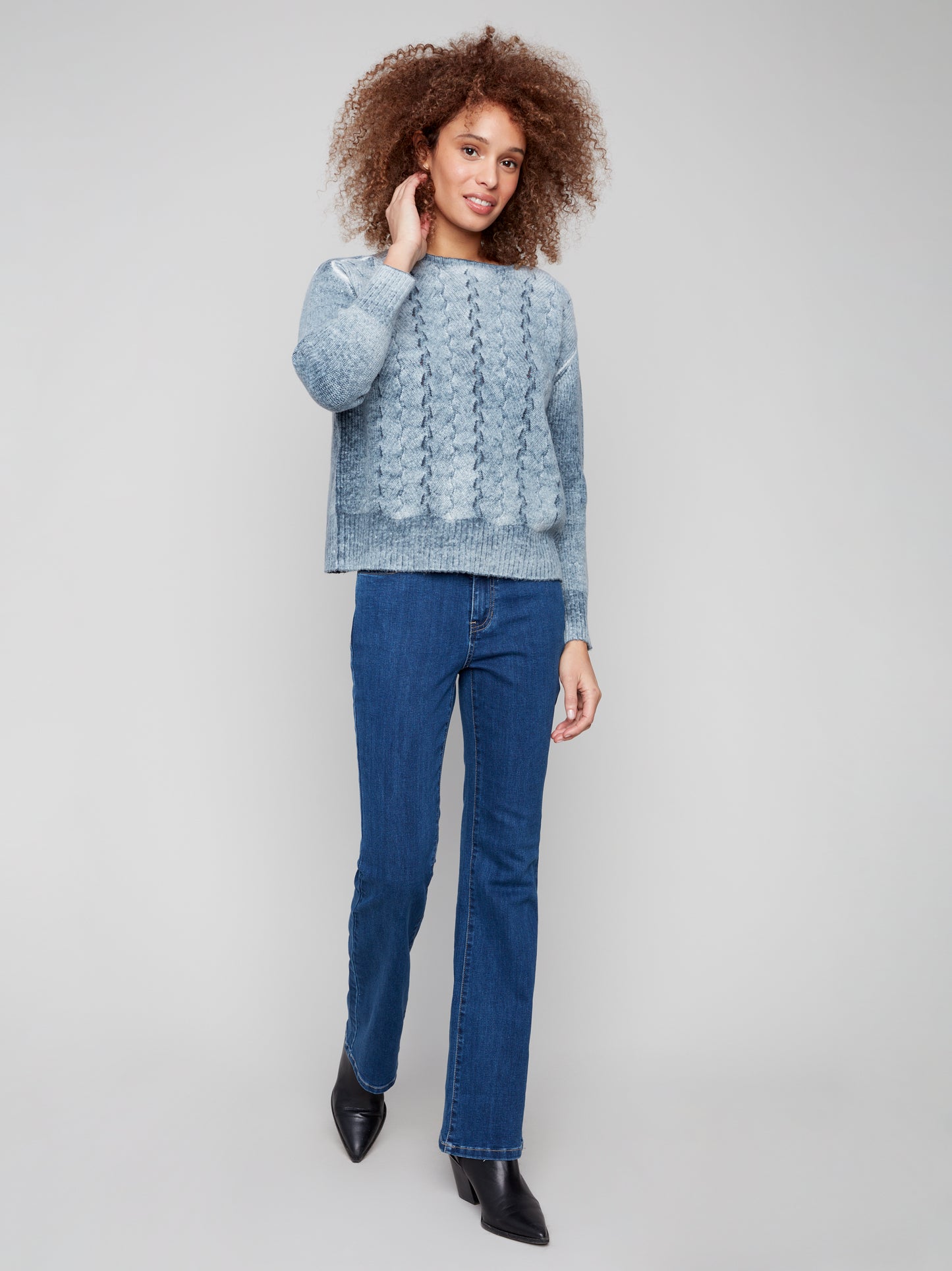 Charlie B Crew Neck Sweater w/Fancy Stitch Denim C2920-403C-006
