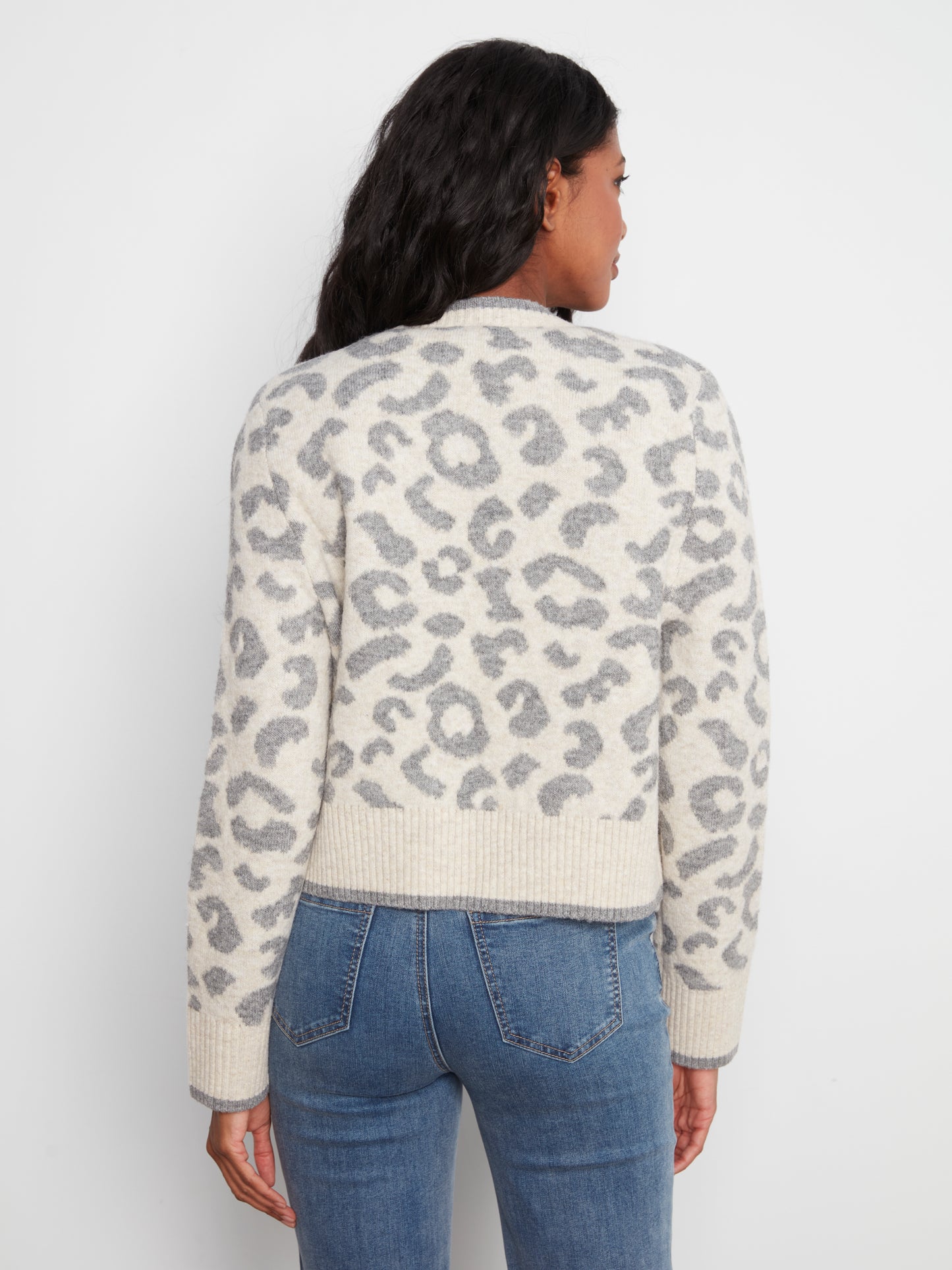Charlie B L/S Bow Tie Front Jacquard Sweater Cardigan Leopard C2933RP-690C-P916