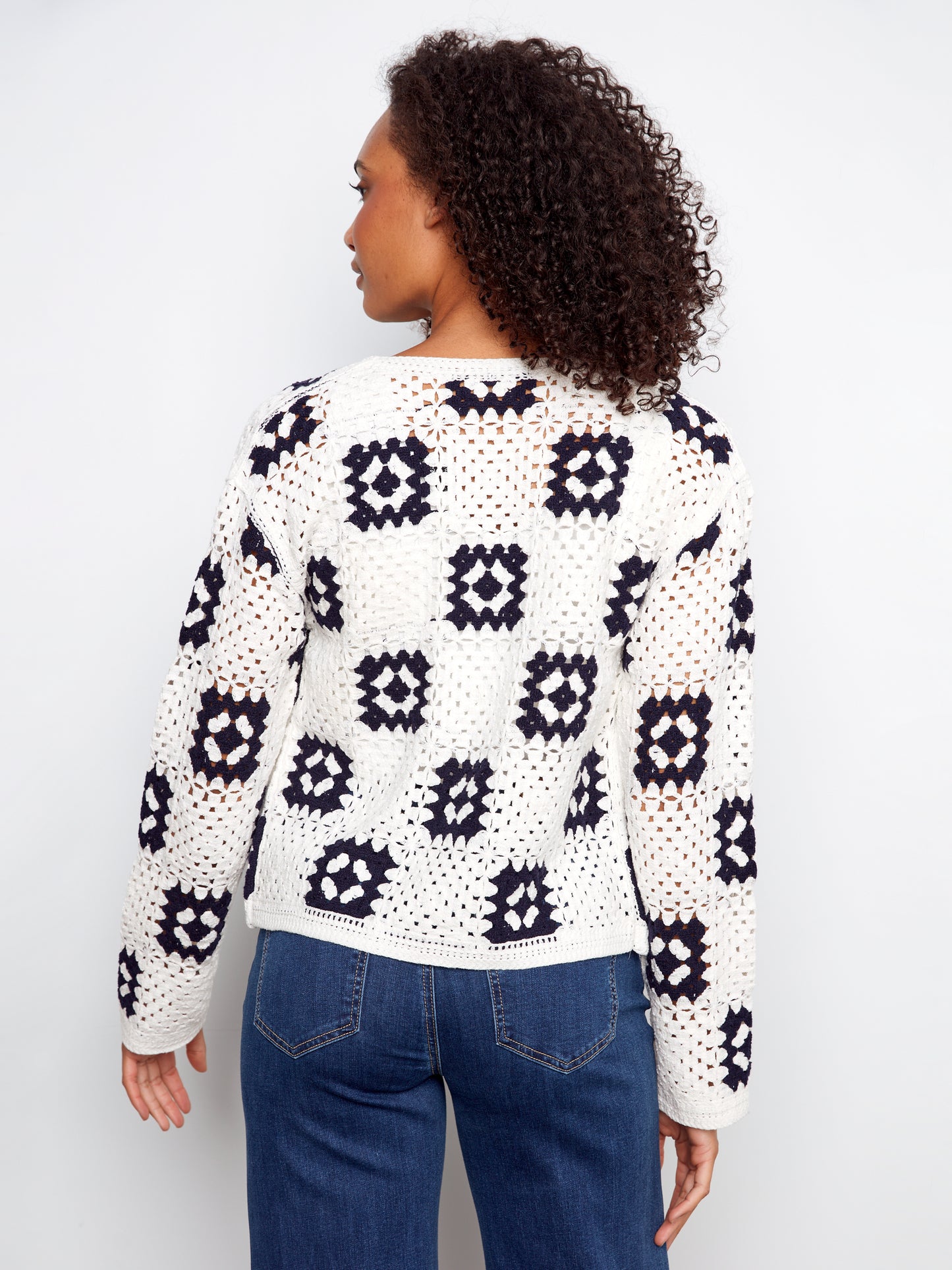 Charlie B Square Crochet Cardigan White C2951-500C-P002
