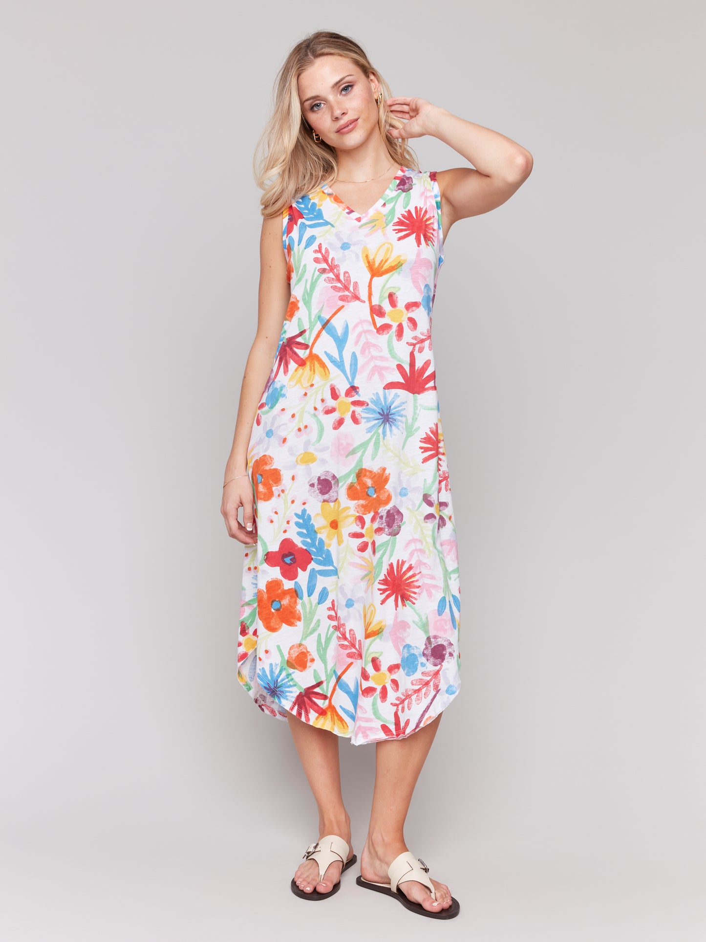 Charlie B Printed Sleeveless Cotton Dress Wildflowers C3125U-463B-P868