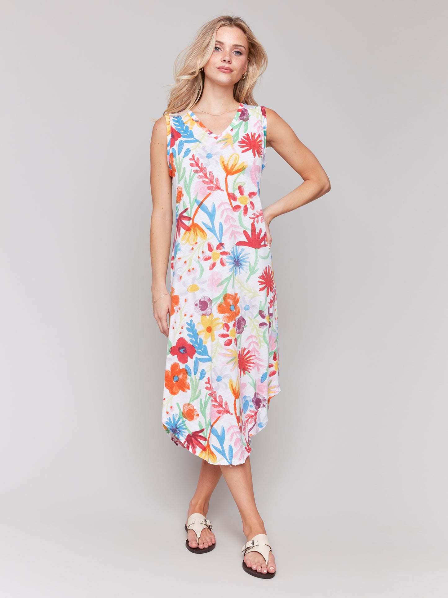 Charlie B Printed Sleeveless Cotton Dress Wildflowers C3125U-463B-P868