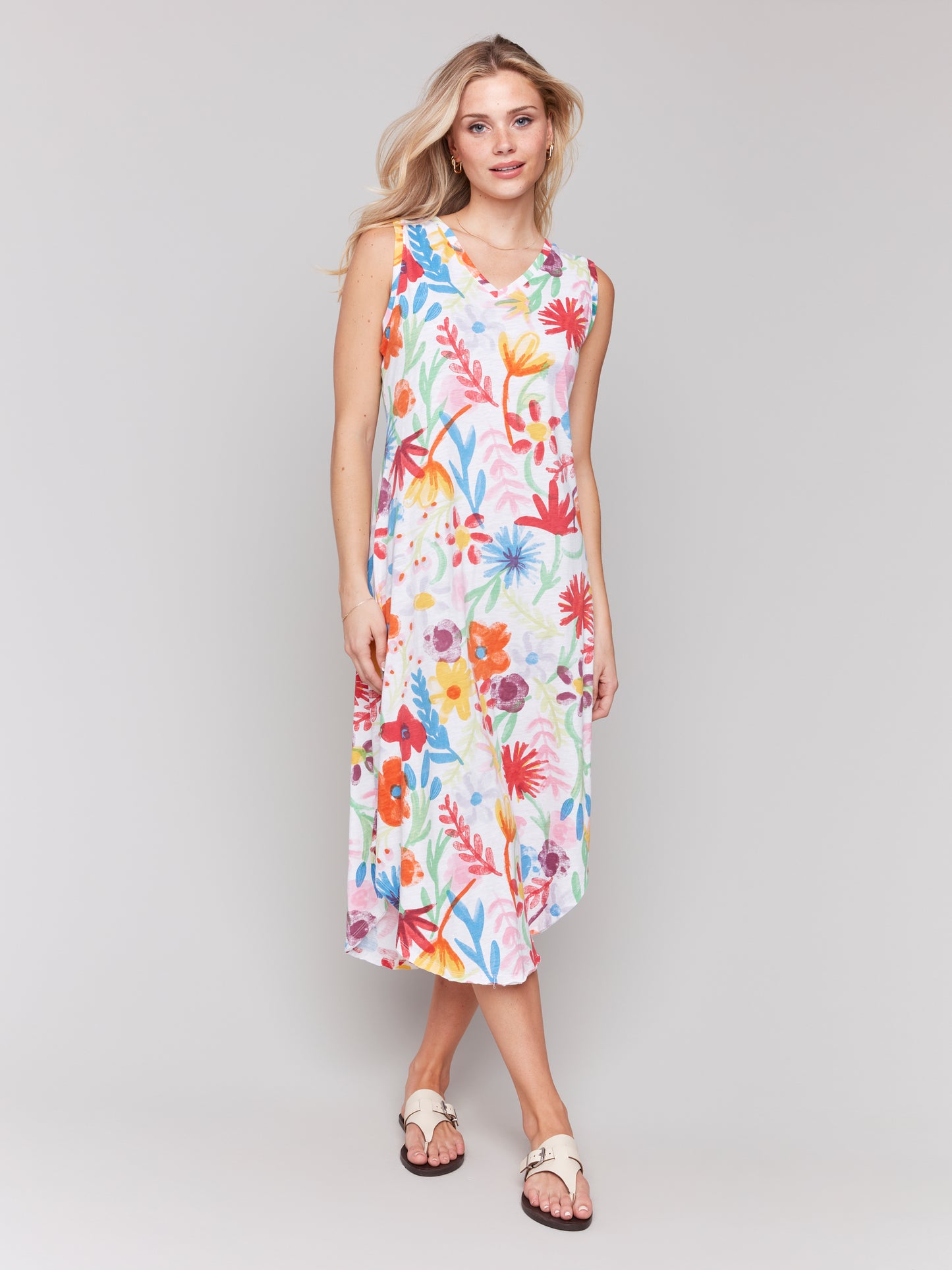 Charlie B Printed Sleeveless Cotton Dress Wildflowers C3125U-463B-P868