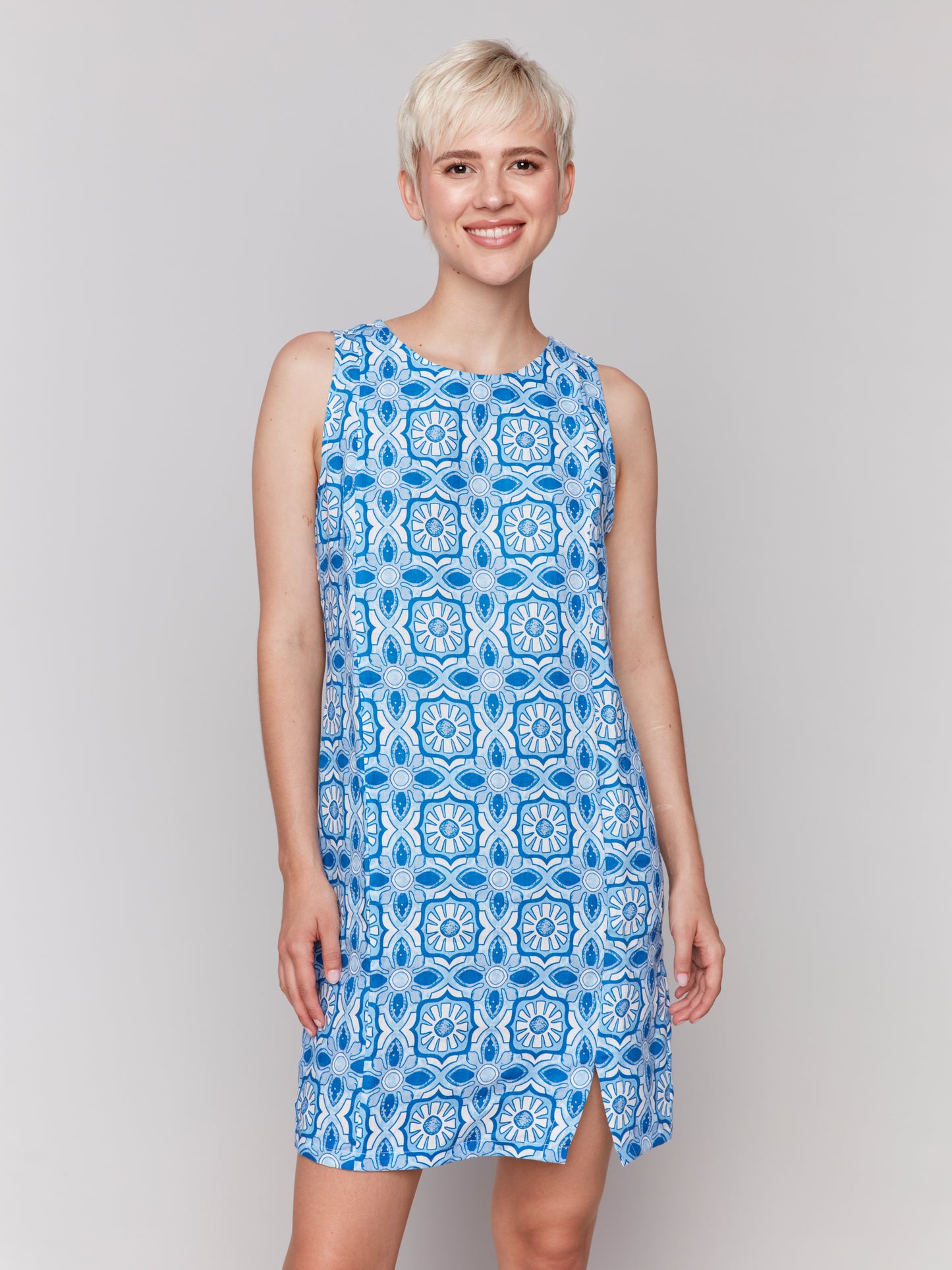 Charlie B Printed Sleeveless Linen Blend Dress Illusion C3204-229B-P832