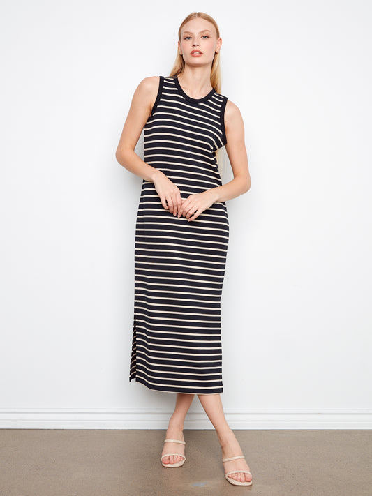 Charlie B Scuba Sleeveless Striped Yarn Dye Dress Black C3246-571C-P001