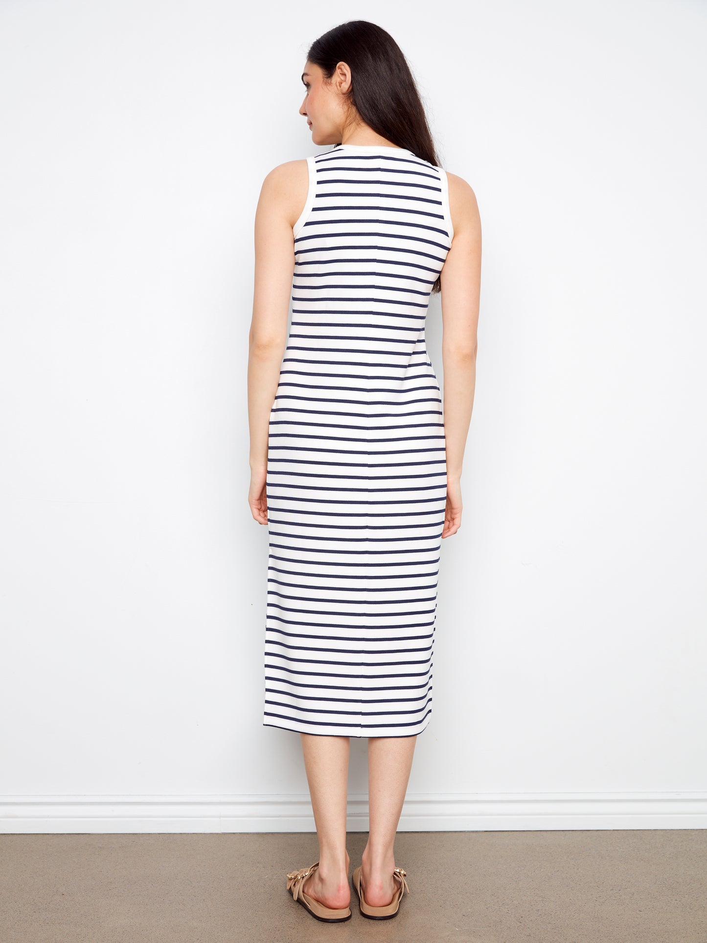 Charlie B Scuba Sleeveless Striped Yarn Dye Dress Denim C3246-571C-P006