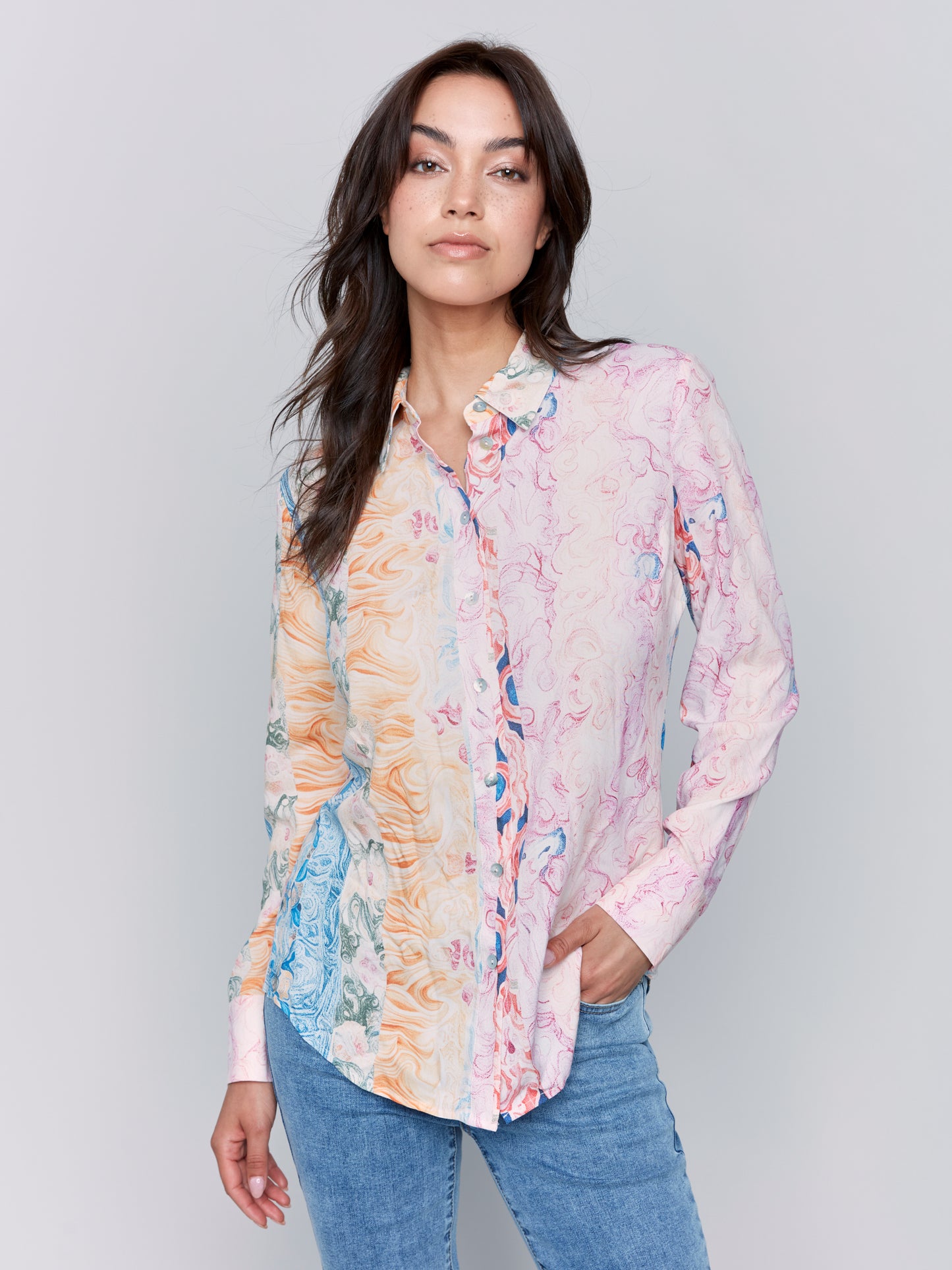 Charlie B Printed L/S Button-Down Blouse Wallpaper C4252RP-634A-P865