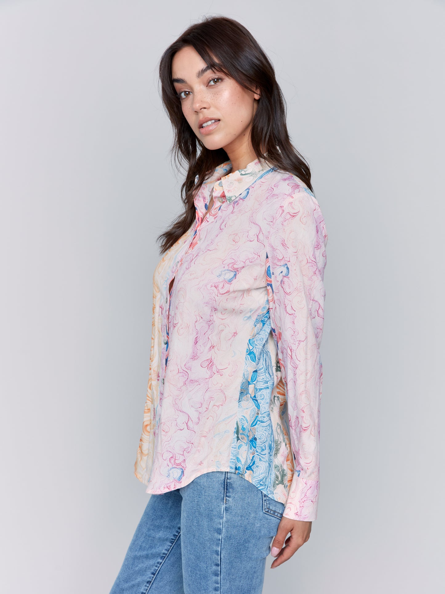 Charlie B Printed L/S Button-Down Blouse Wallpaper C4252RP-634A-P865