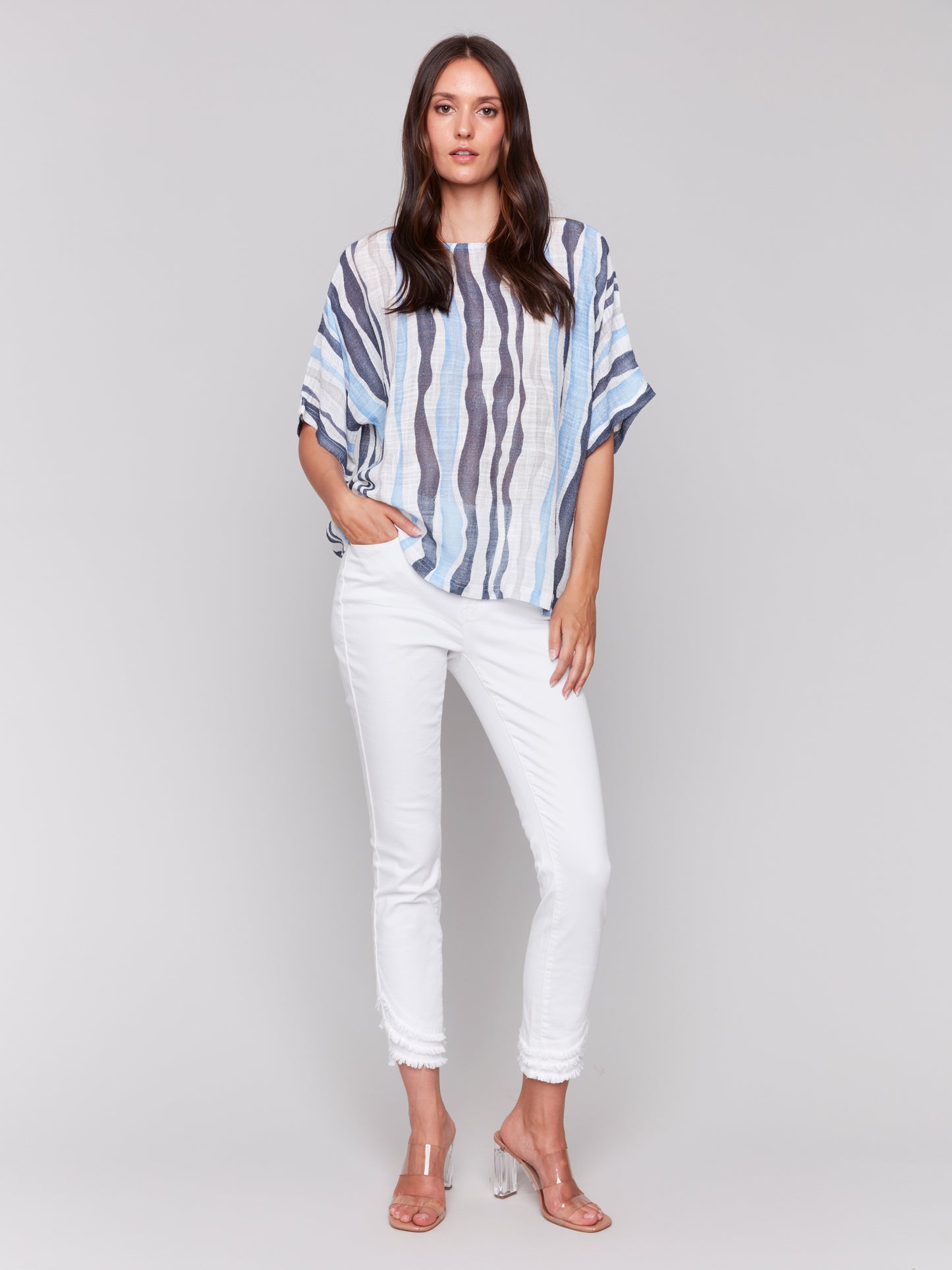 Charlie B Printed Cotton Gauze Dolman Blouse Surf C4296A-274C-P854