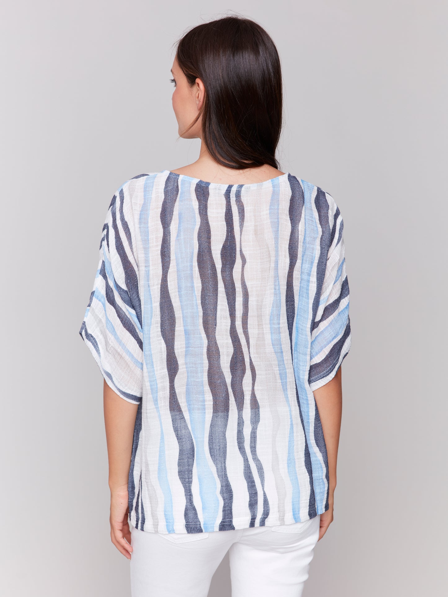 Charlie B Printed Cotton Gauze Dolman Blouse Surf C4296A-274C-P854