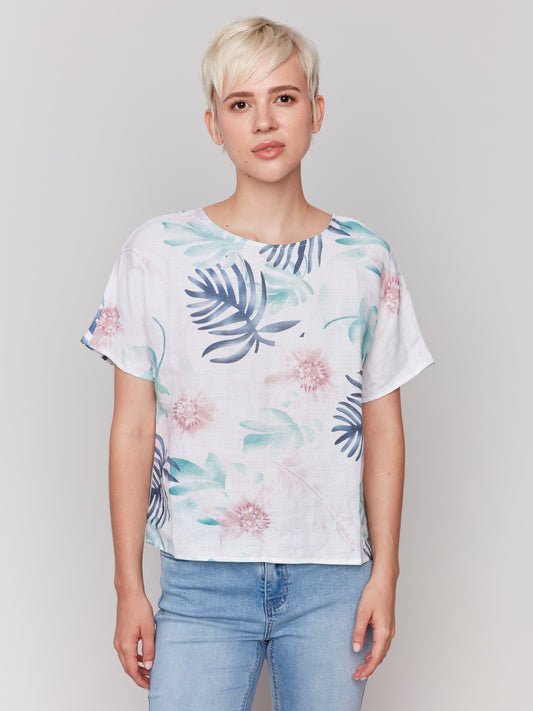 Charlie B Printed Linen Dolman Top Lush C4487P-032B-P830