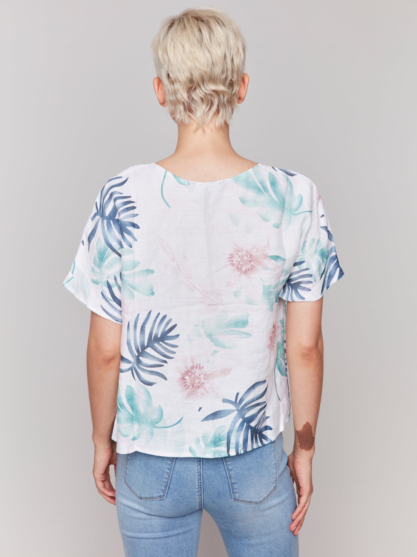 Charlie B Printed Linen Dolman Top Lush C4487P-032B-P830