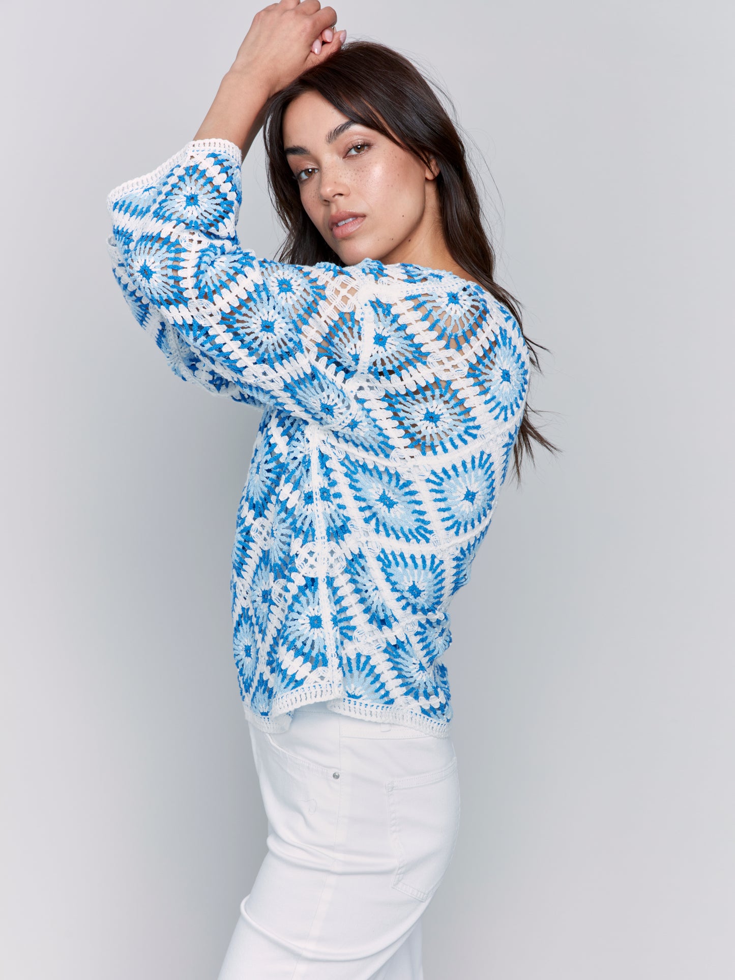 Charlie B Cotton Blend Crochet Top Coastal C4499RR-777B-P392