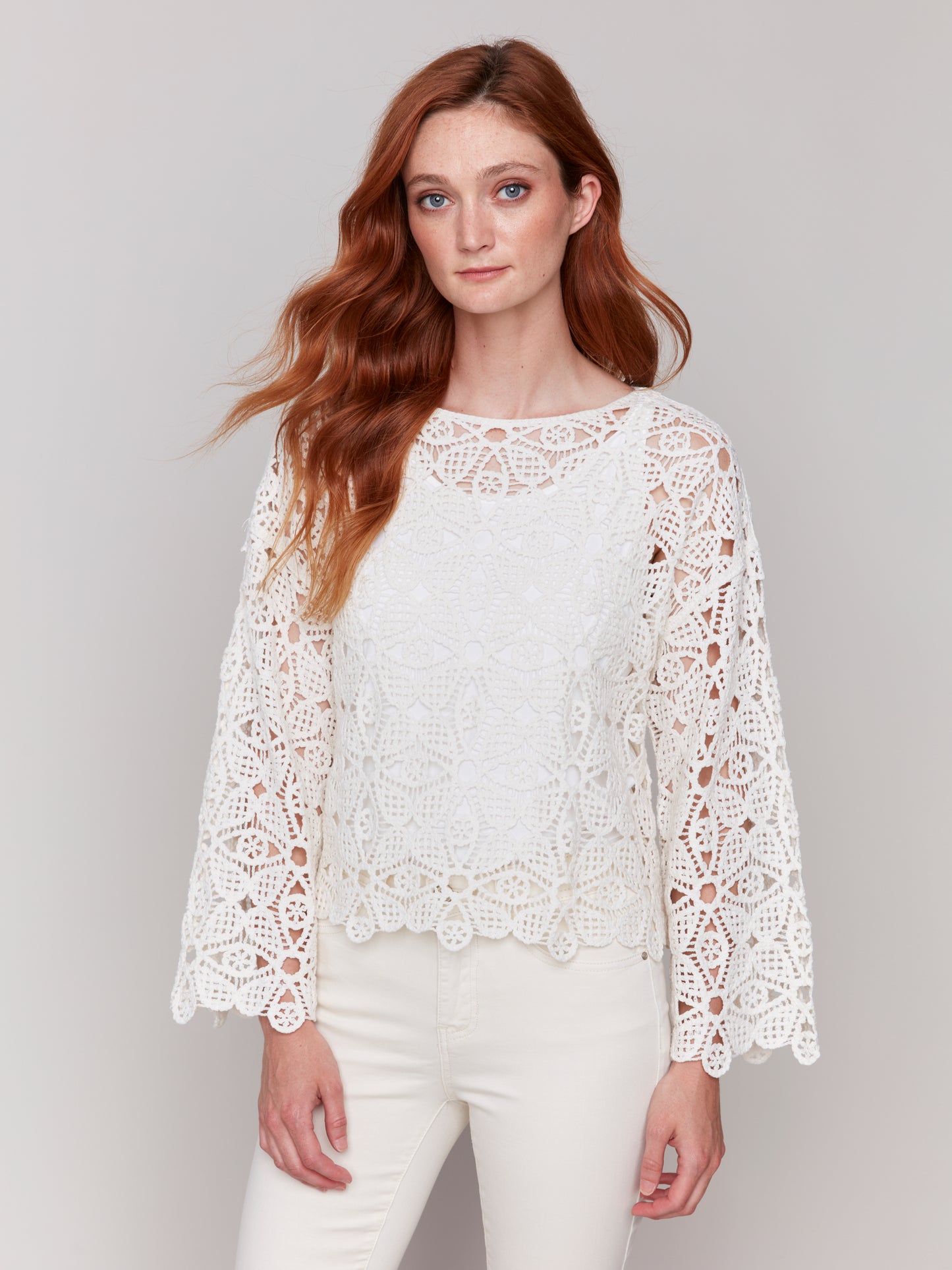 Charlie B Cotton Blend Crochet Top Natural C4499-287C-100