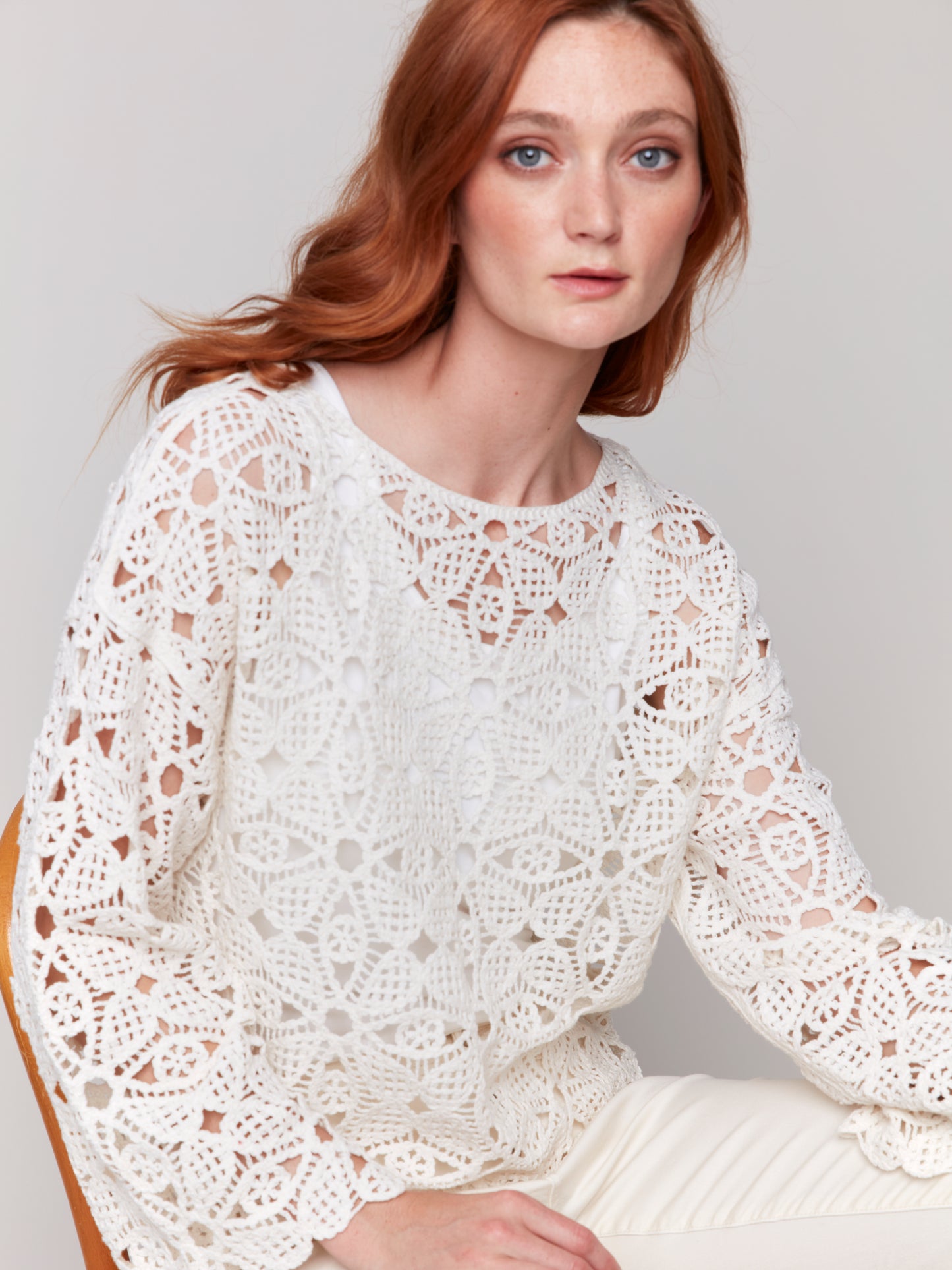 Charlie B Cotton Blend Crochet Top Natural C4499-287C-100